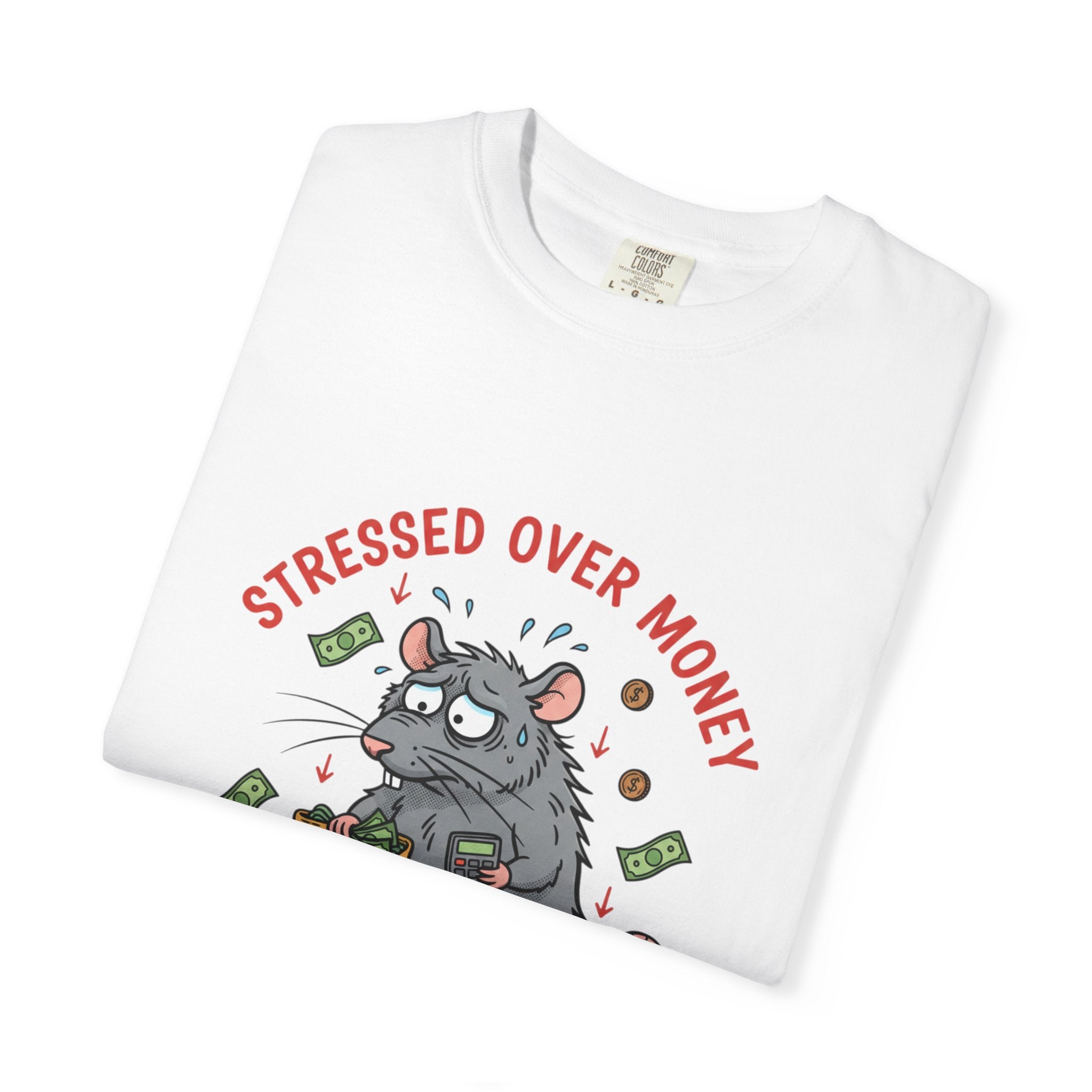 Stressed Over Money T-Shirt — Cute Snack-Loving Rat Graphic Tee