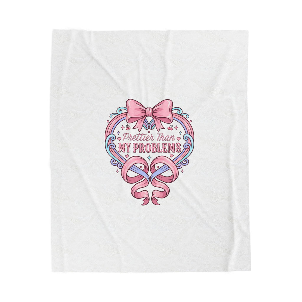 Prettier Than My Problems Velveteen Blanket | coquette ribbon art, pastel humor