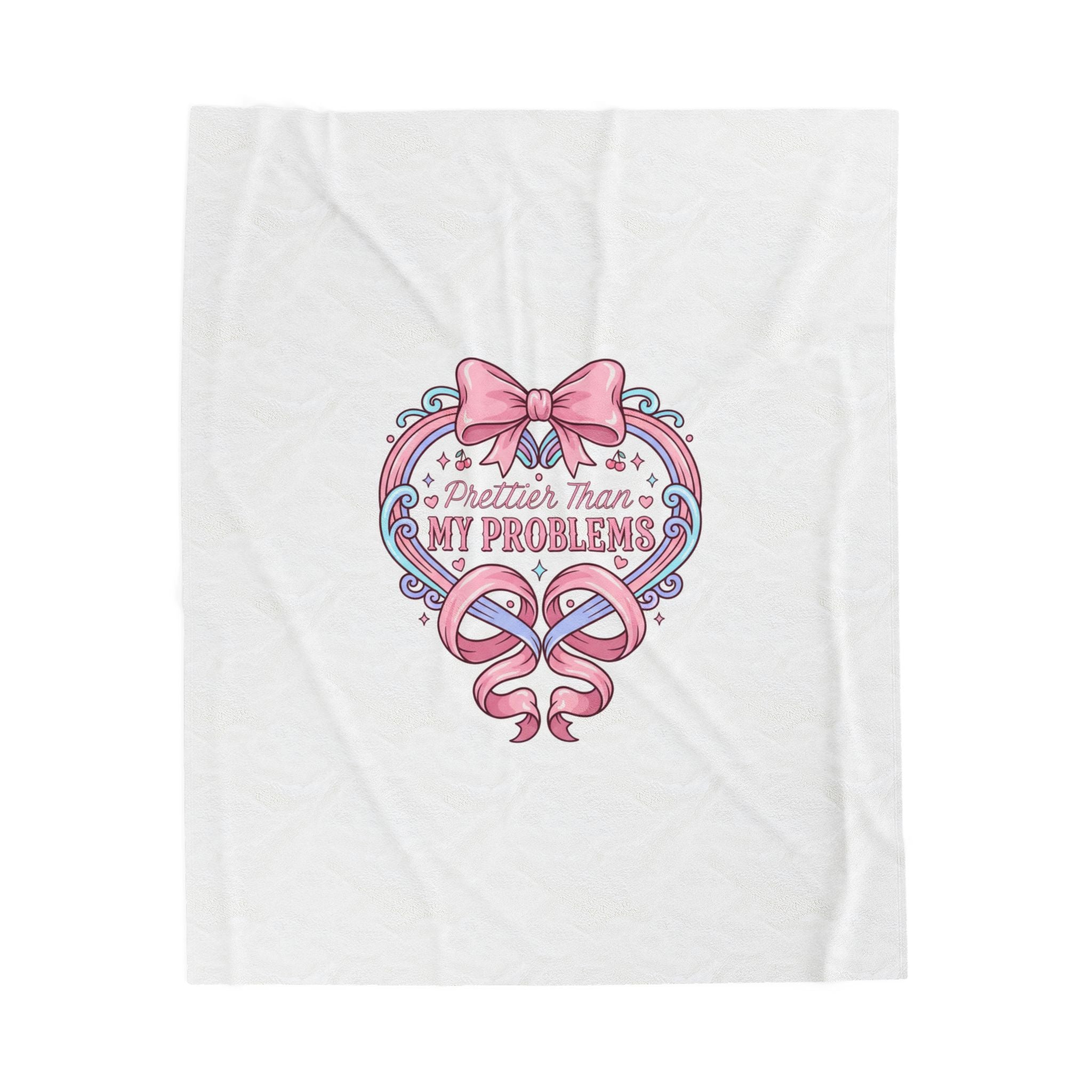 Prettier Than My Problems Velveteen Blanket | coquette ribbon art, pastel humor