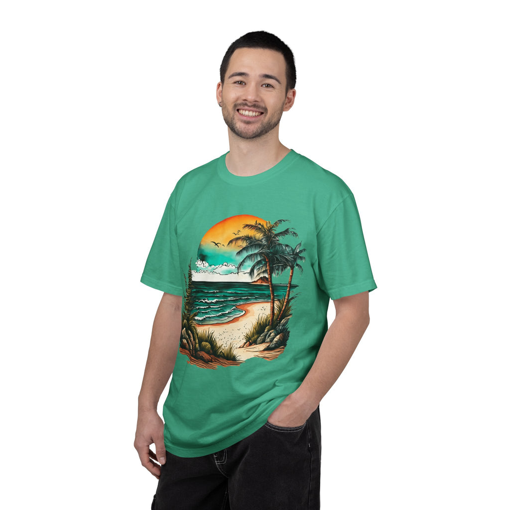 Beach Sunset T-Shirt — Vintage Tropical Palm Surf Graphic