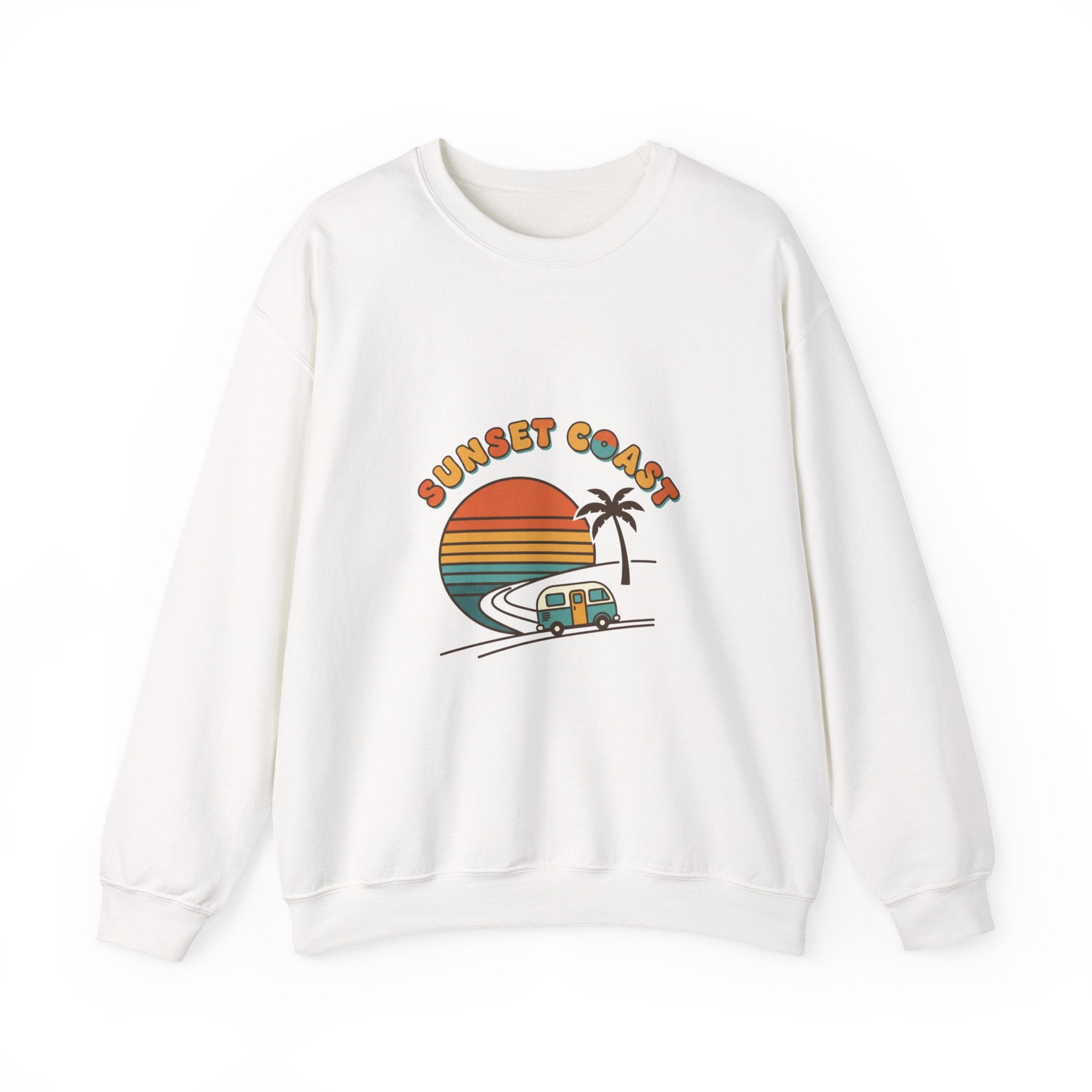 Sunset Coast Camper Crewneck Sweatshirt | 70s Sunset, Retro Surf Graphic