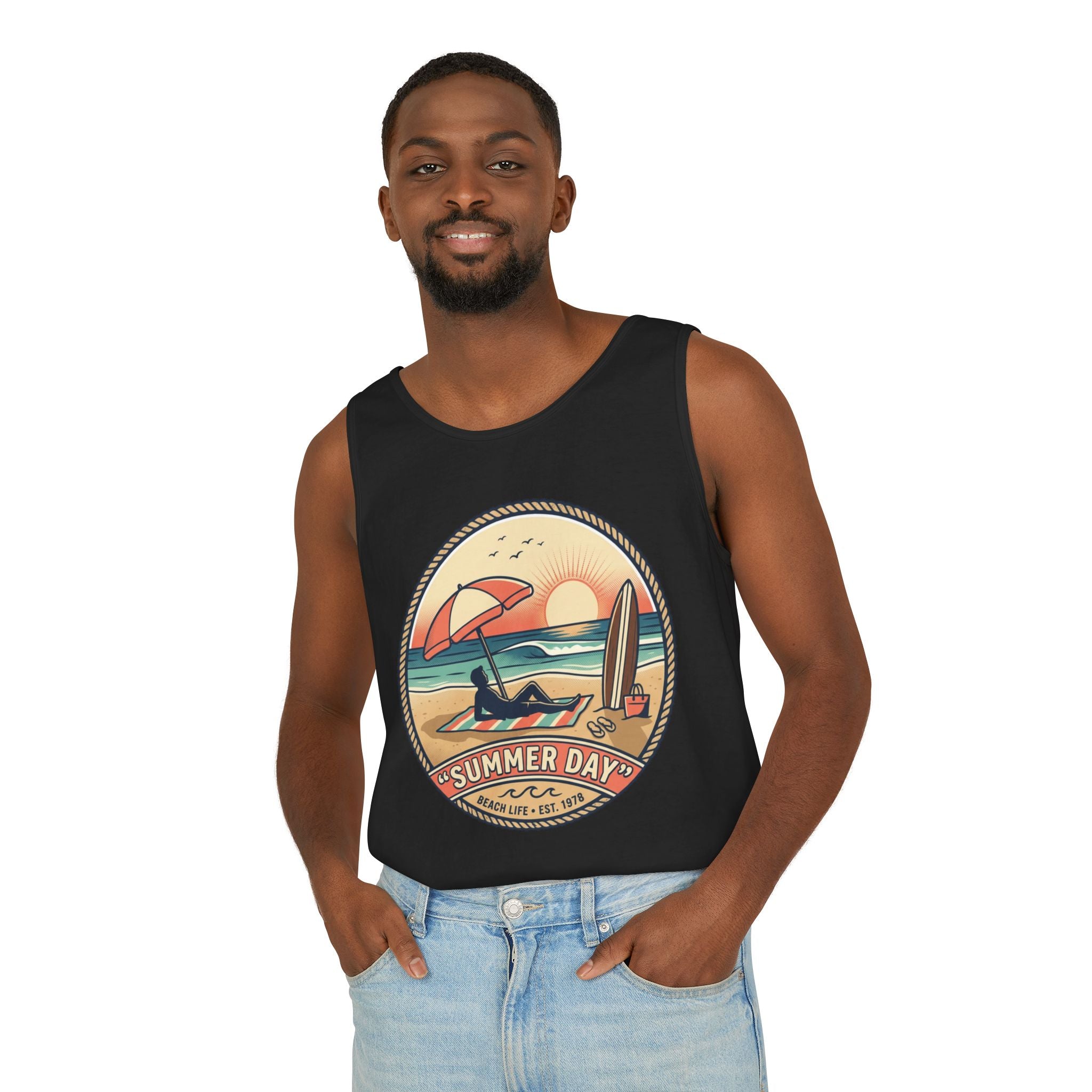 Summer Day Beach Tank Top — Retro Surf Paradise Design