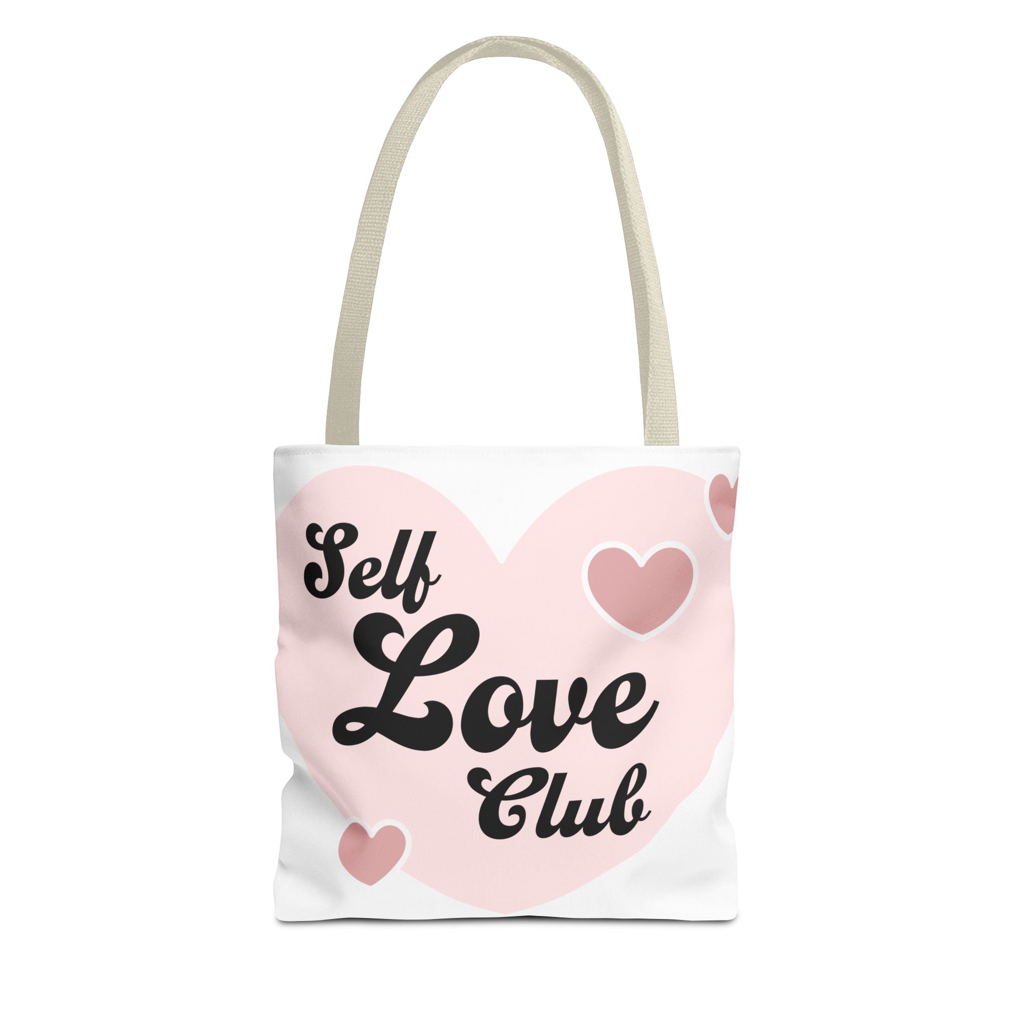 Self Love Club Tote Bag — Pink Heart Feminine Canvas Shoulder Bag
