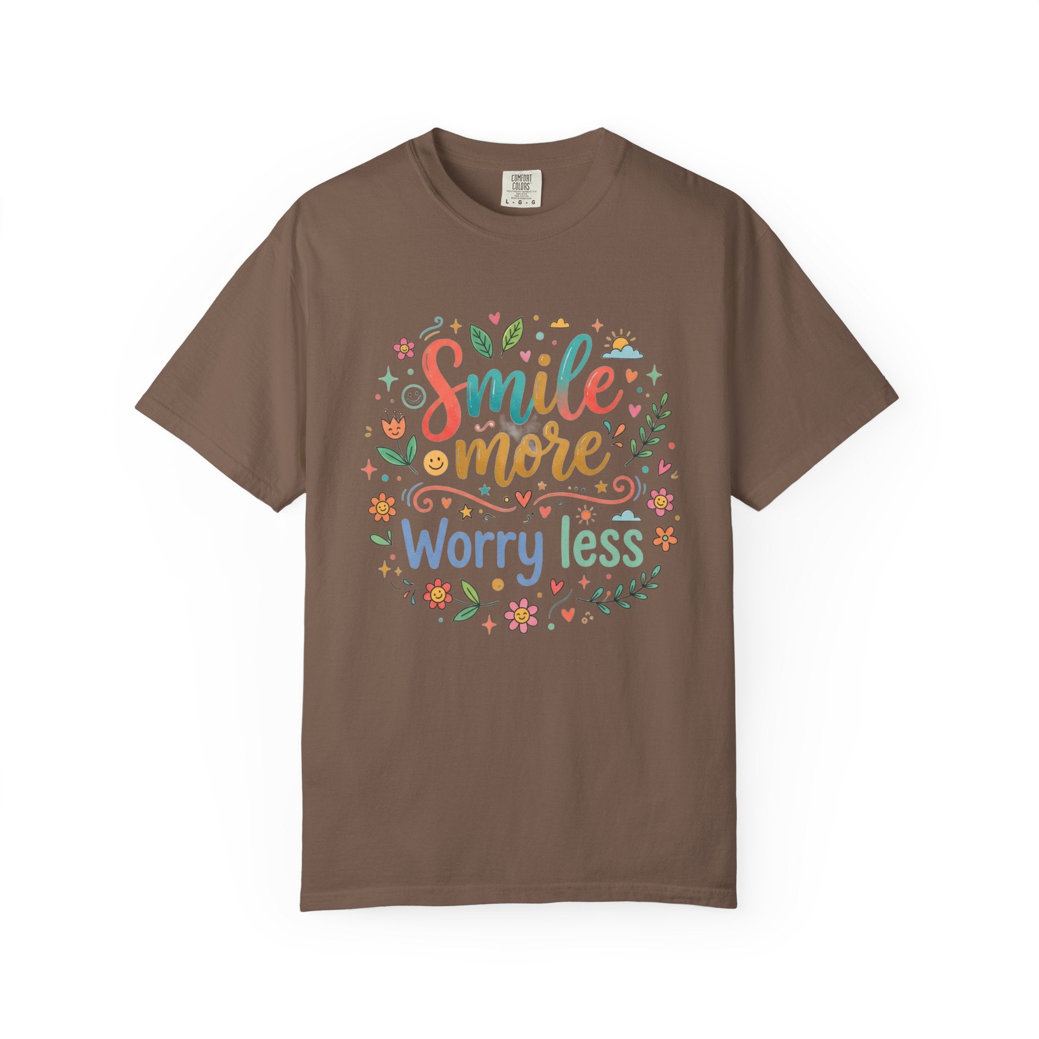 Smile More Worry Less T-Shirt — Floral Positive Message Tee