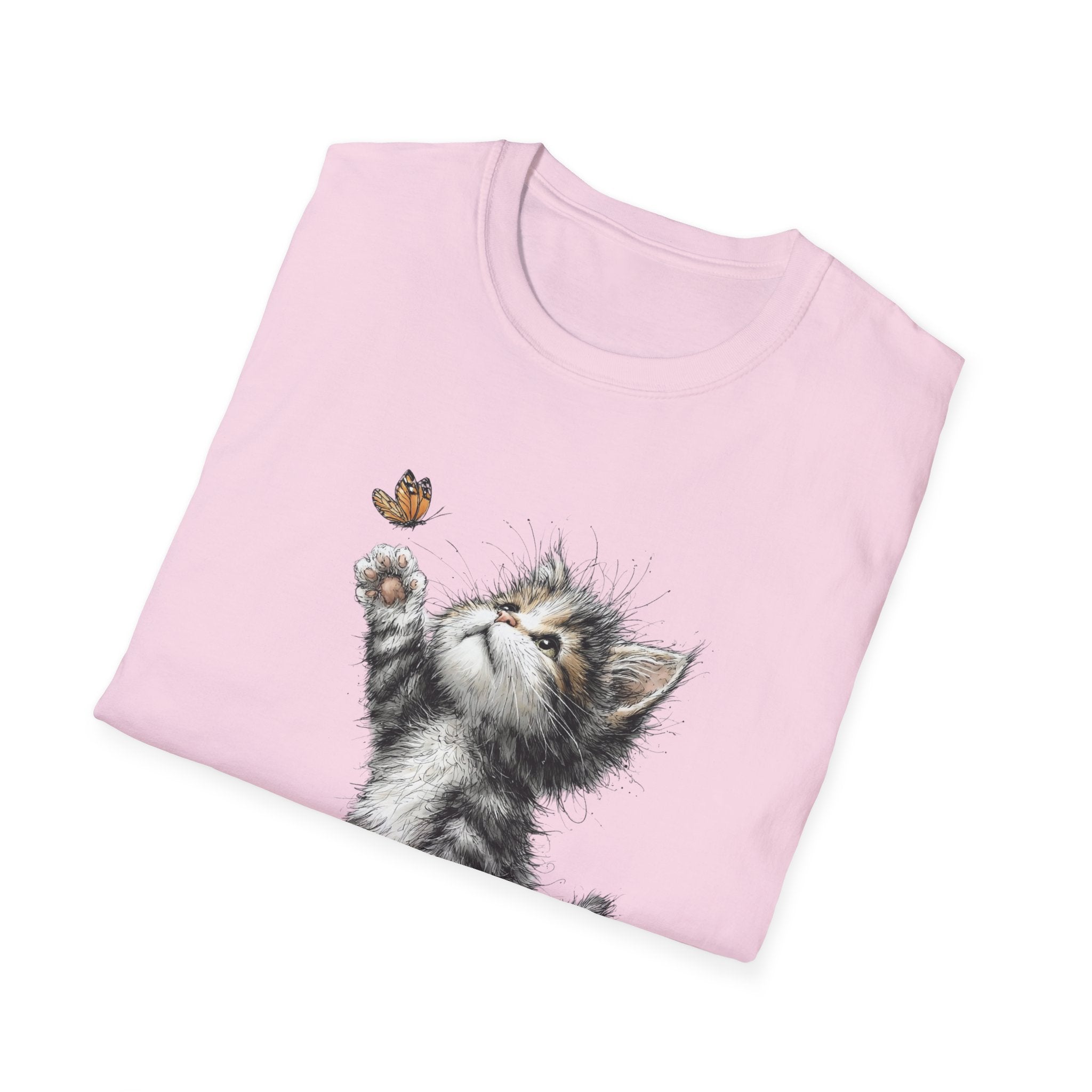 Cute Kitten & Butterfly T-Shirt — Adorable Cat Graphic Tee for Cat Lovers