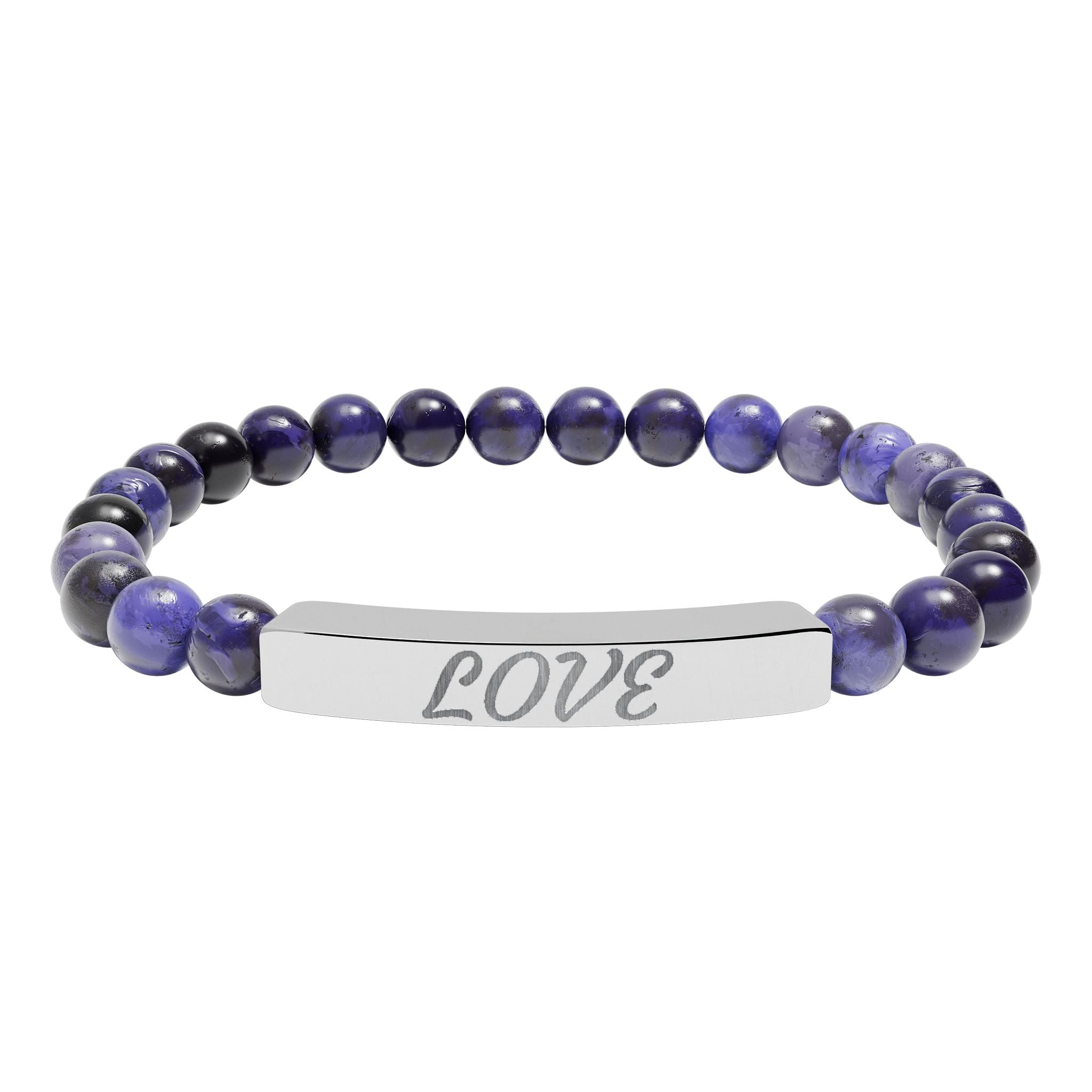 Engraved 'LOVE' Natural Stone Stretch Bar Bracelet