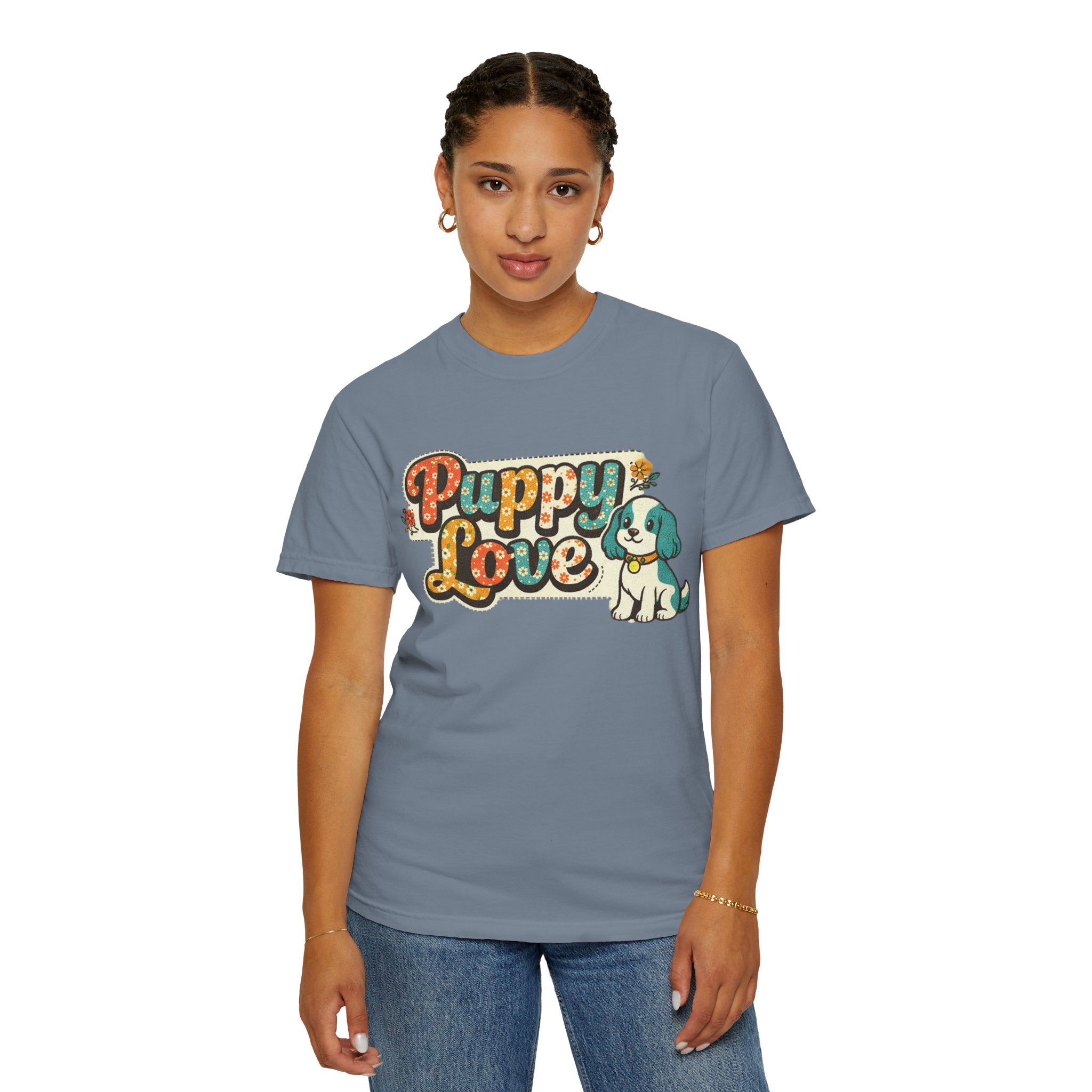 Faux Puppy Love T-Shirt — Retro Faux  Floral Dog Graphic Tee