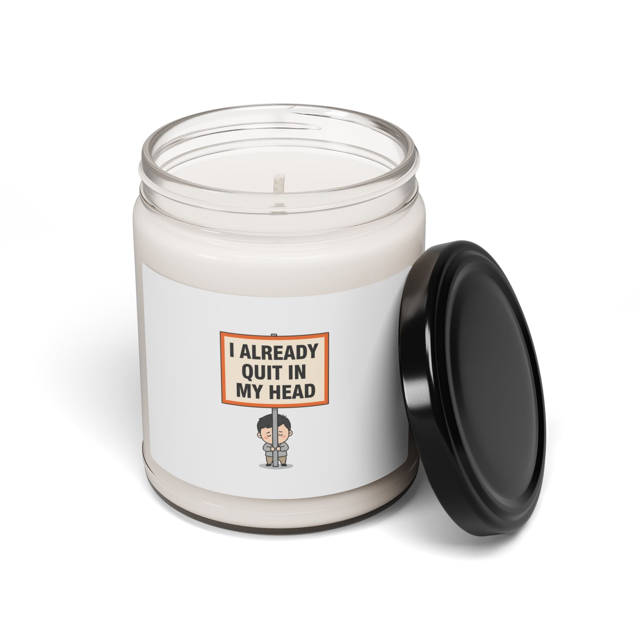 I Already Quit In My Head Soy Candle | Tiny Character Sign, Minimal Protest Art