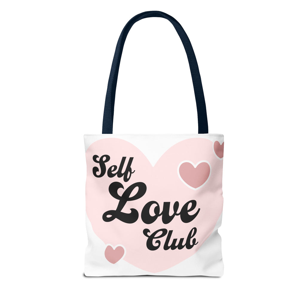 Self Love Club Tote Bag — Pink Heart Feminine Canvas Shoulder Bag