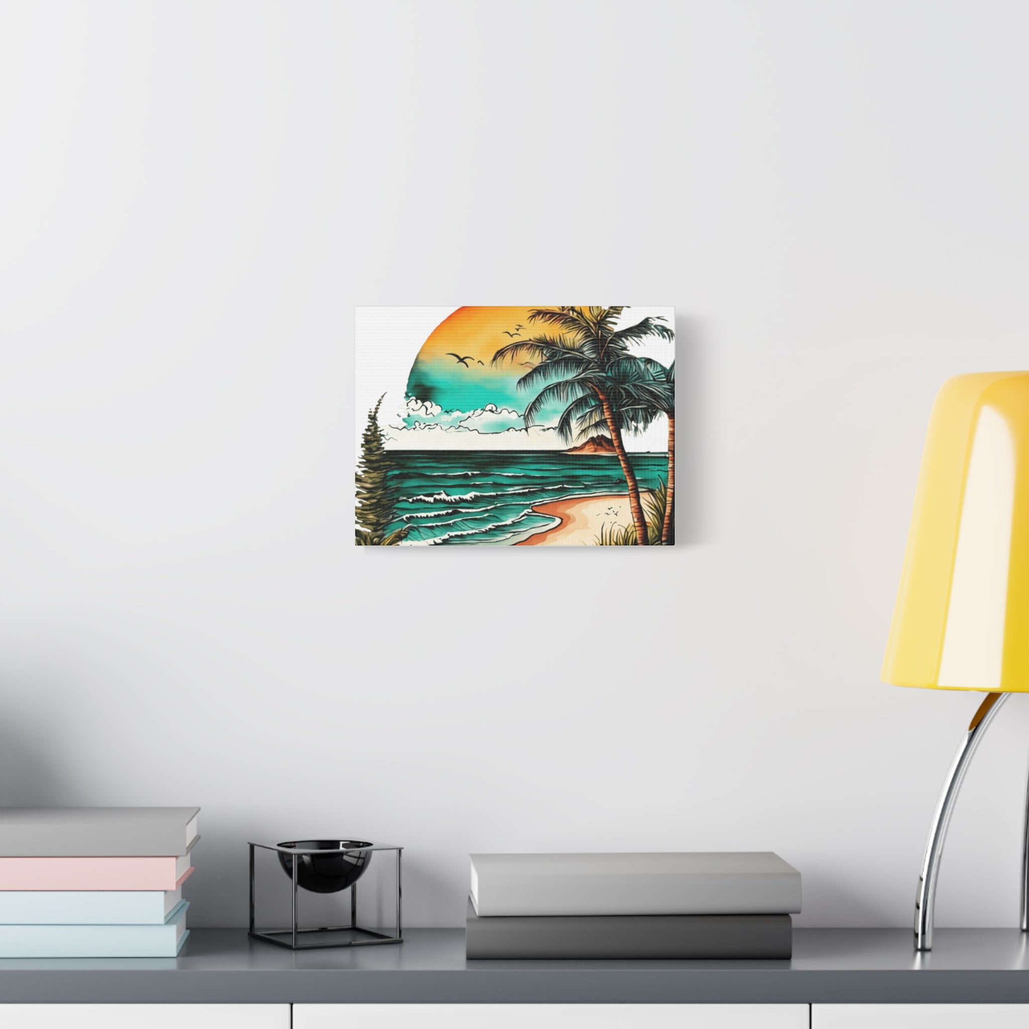 Tropical Beach Canvas Print — Sunset Palm Seascape Wall Art