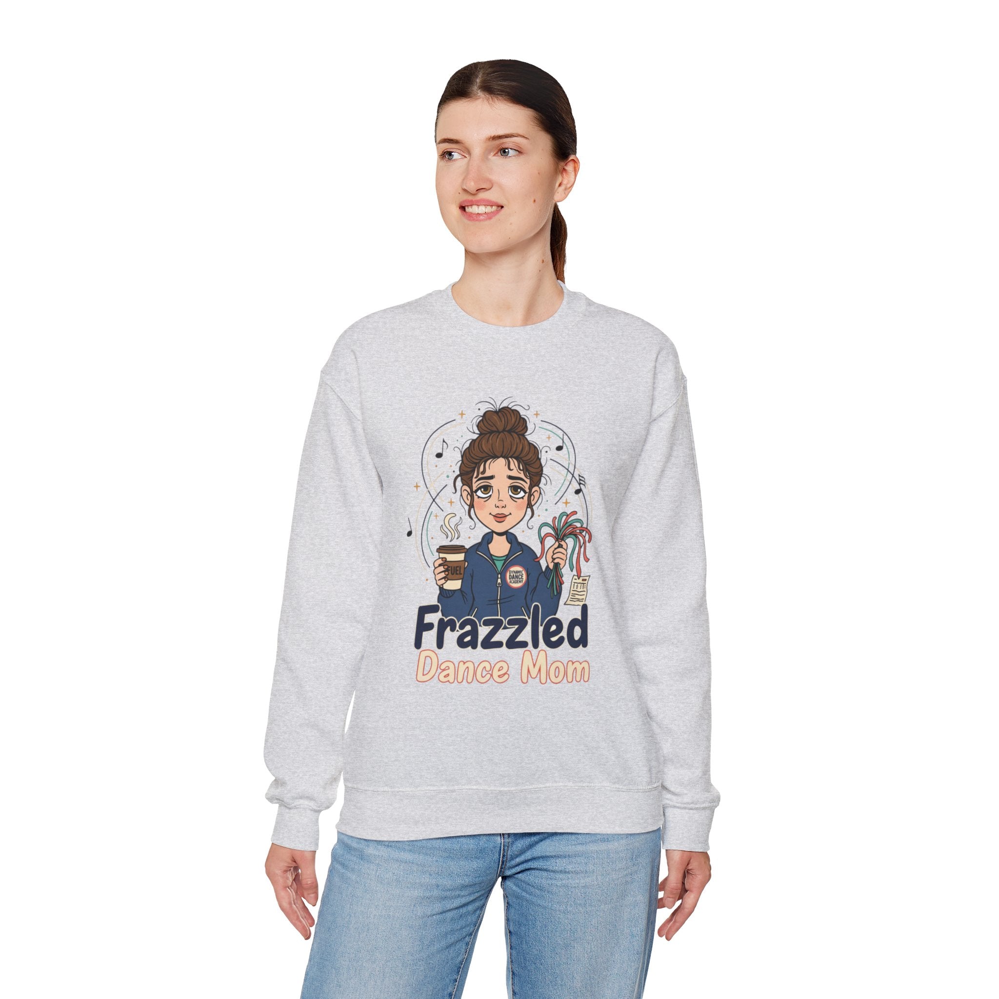 Frazzled Dance Mom Crewneck Sweatshirt – Funny Mom Gift, Coffee & Dance Mom Graphic Pullover