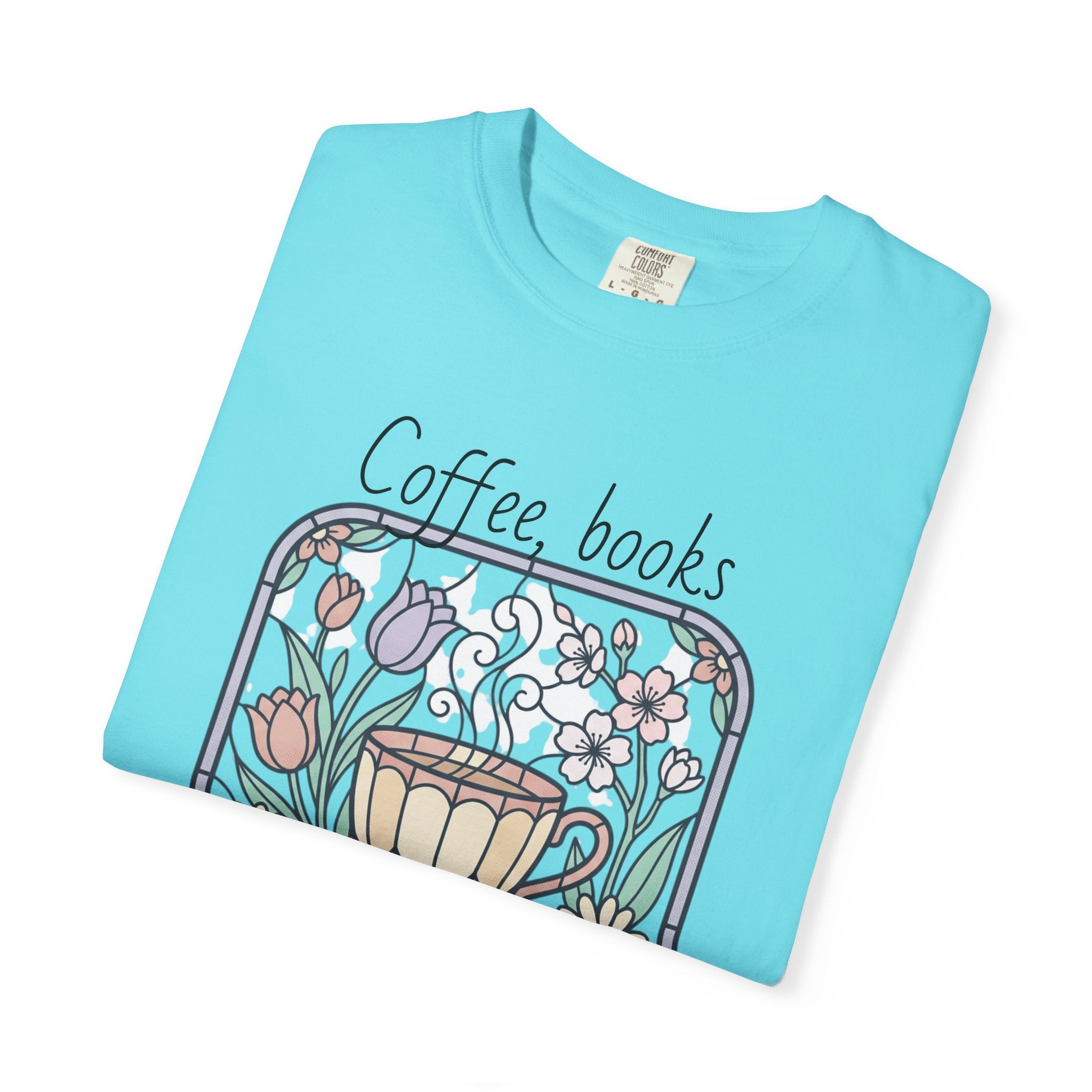Coffee & Books Morning T-Shirt — Pastel Quiet Mornings Tee