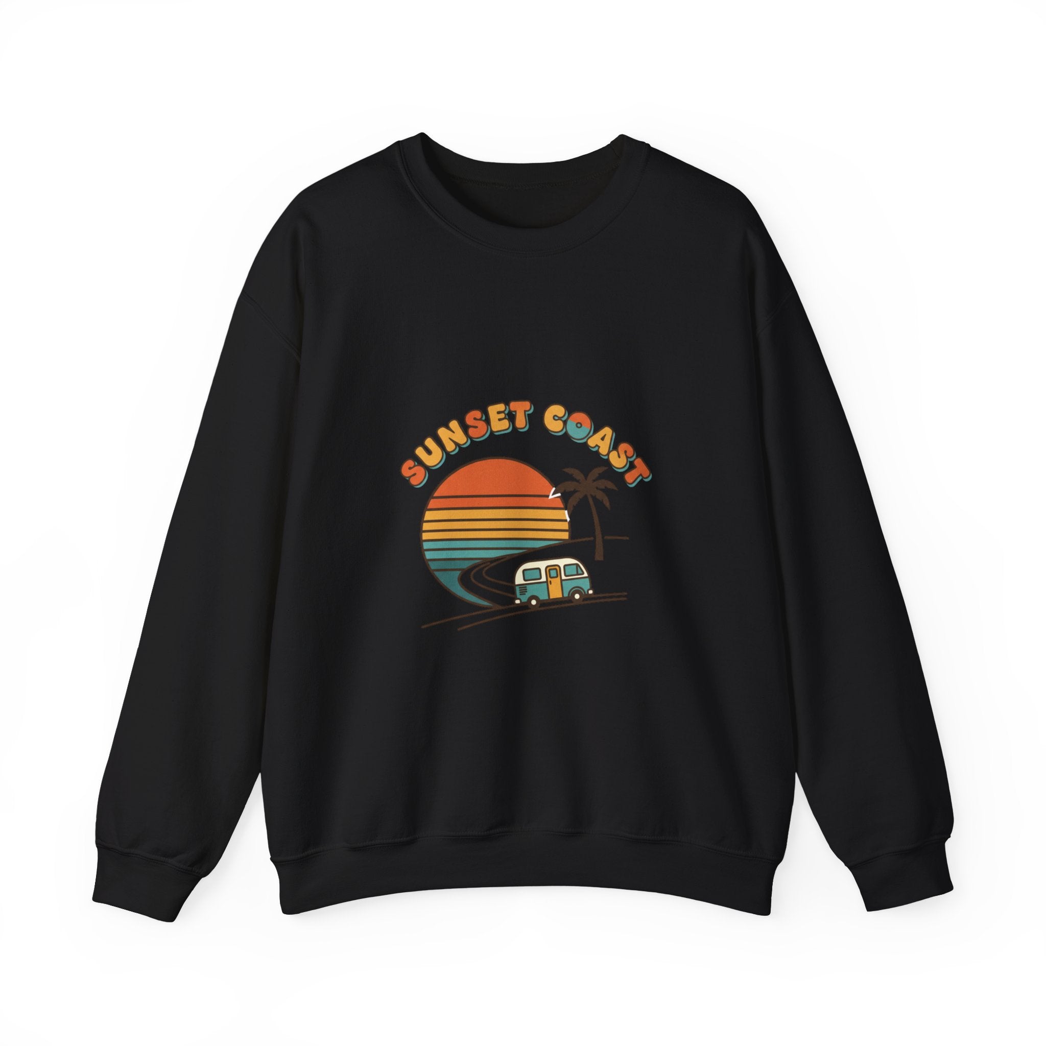 Sunset Coast Camper Crewneck Sweatshirt | 70s Sunset, Retro Surf Graphic