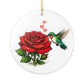 Hummingbird & Red Rose Ceramic Ornament – Valentine, Romantic Gift Decoration