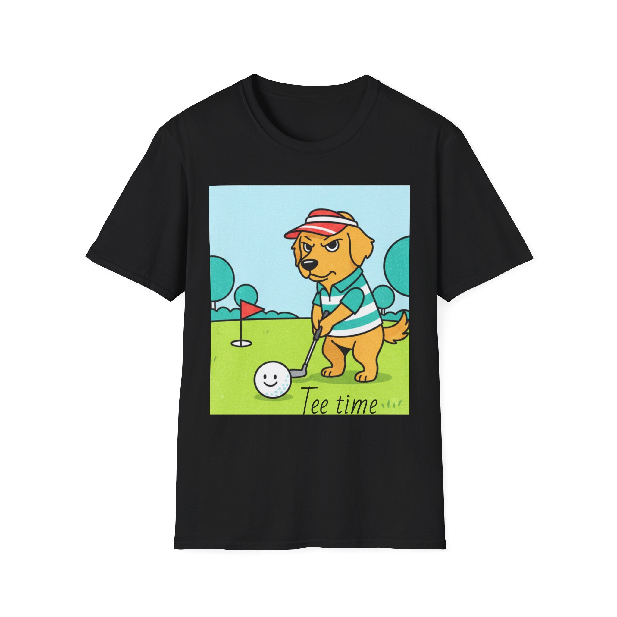 Golf Dog T-Shirt — Cute Golden Retriever Playing Golf ("Pine Time")