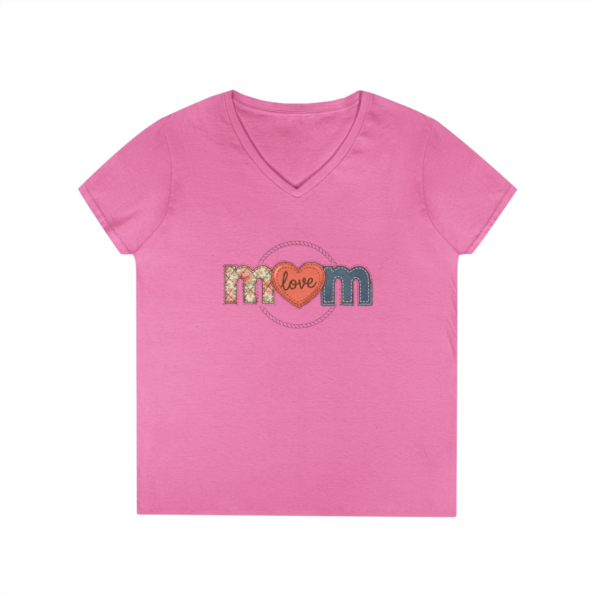 Mom Faux Love V-Neck T-Shirt —Faux Floral Heart "Love" Mother's Day Tee