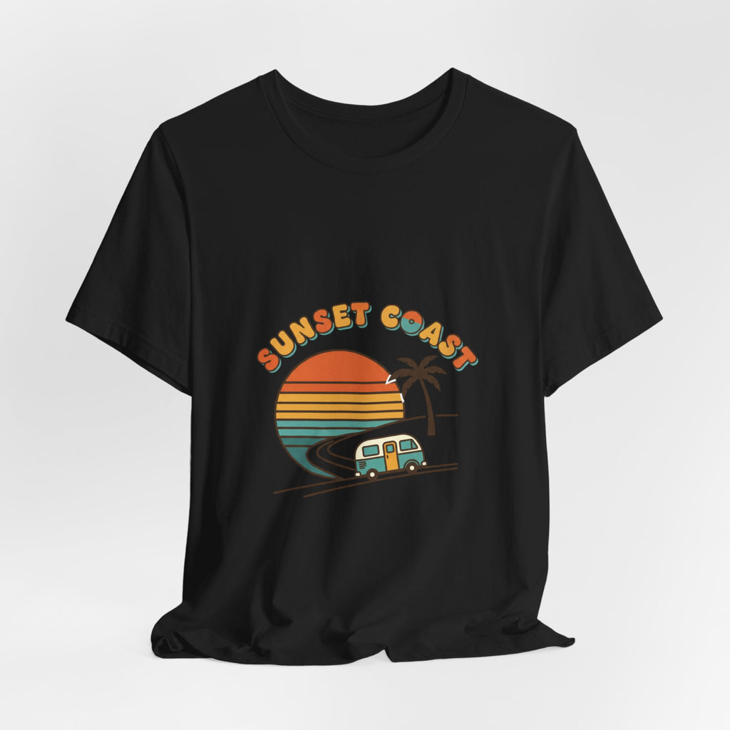 Sunset Coast Retro Surf Graphic Tee | 70s Sunset Shirt, Vintage Palm Postcard