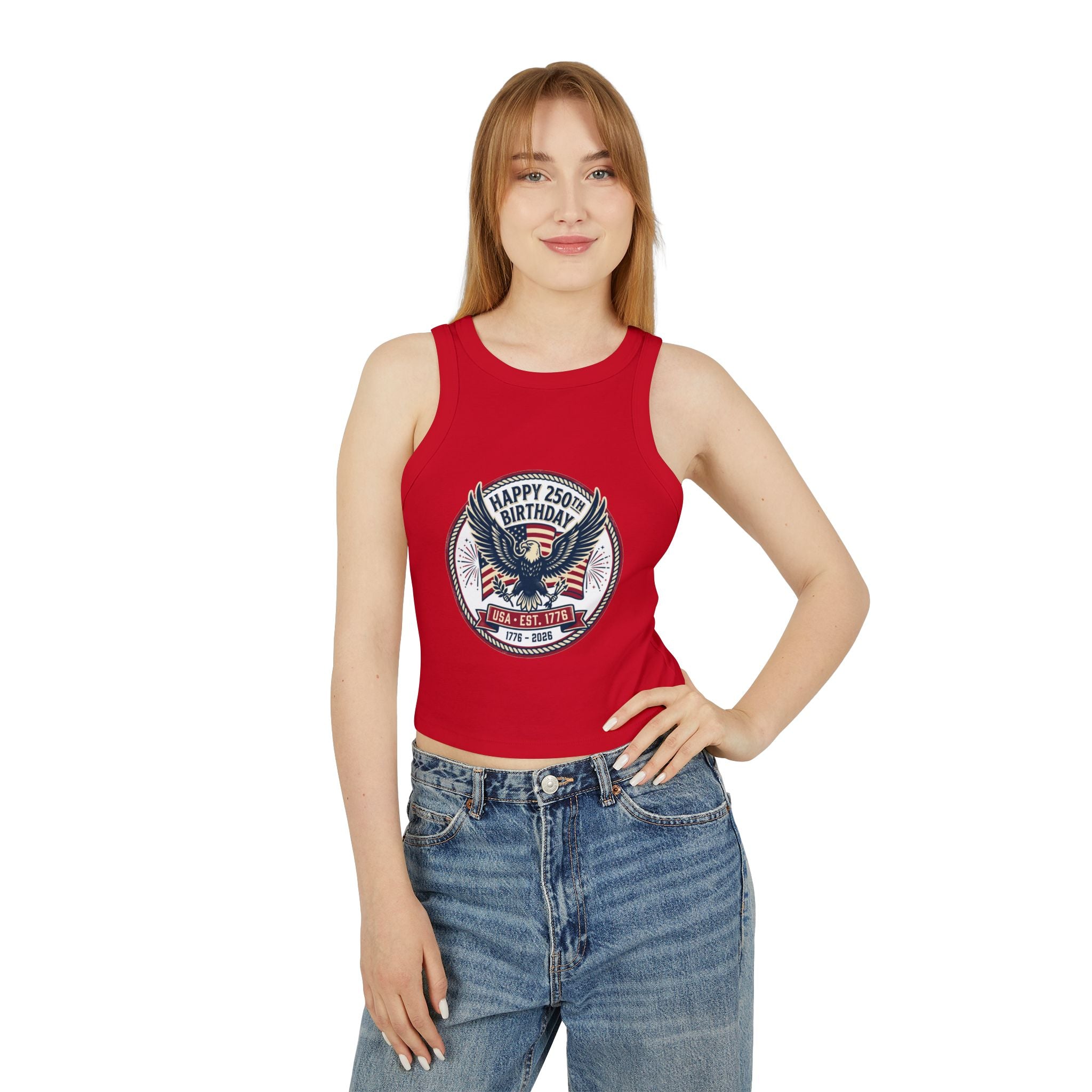 Happy 250th Birthday USA Eagle & Flag Racer Tank Top