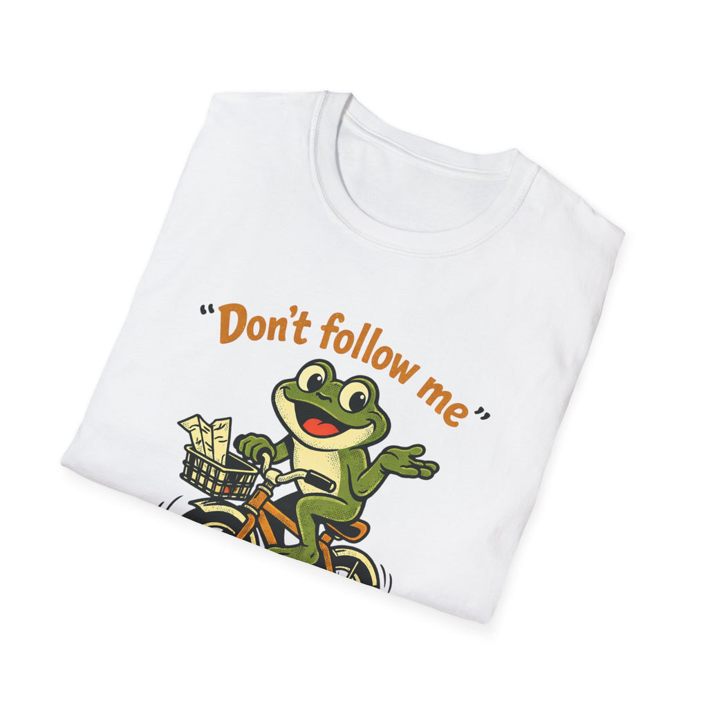 Frog on Bike T-Shirt — “Don't follow me, I have no idea where I'm going” Graphic Tee
