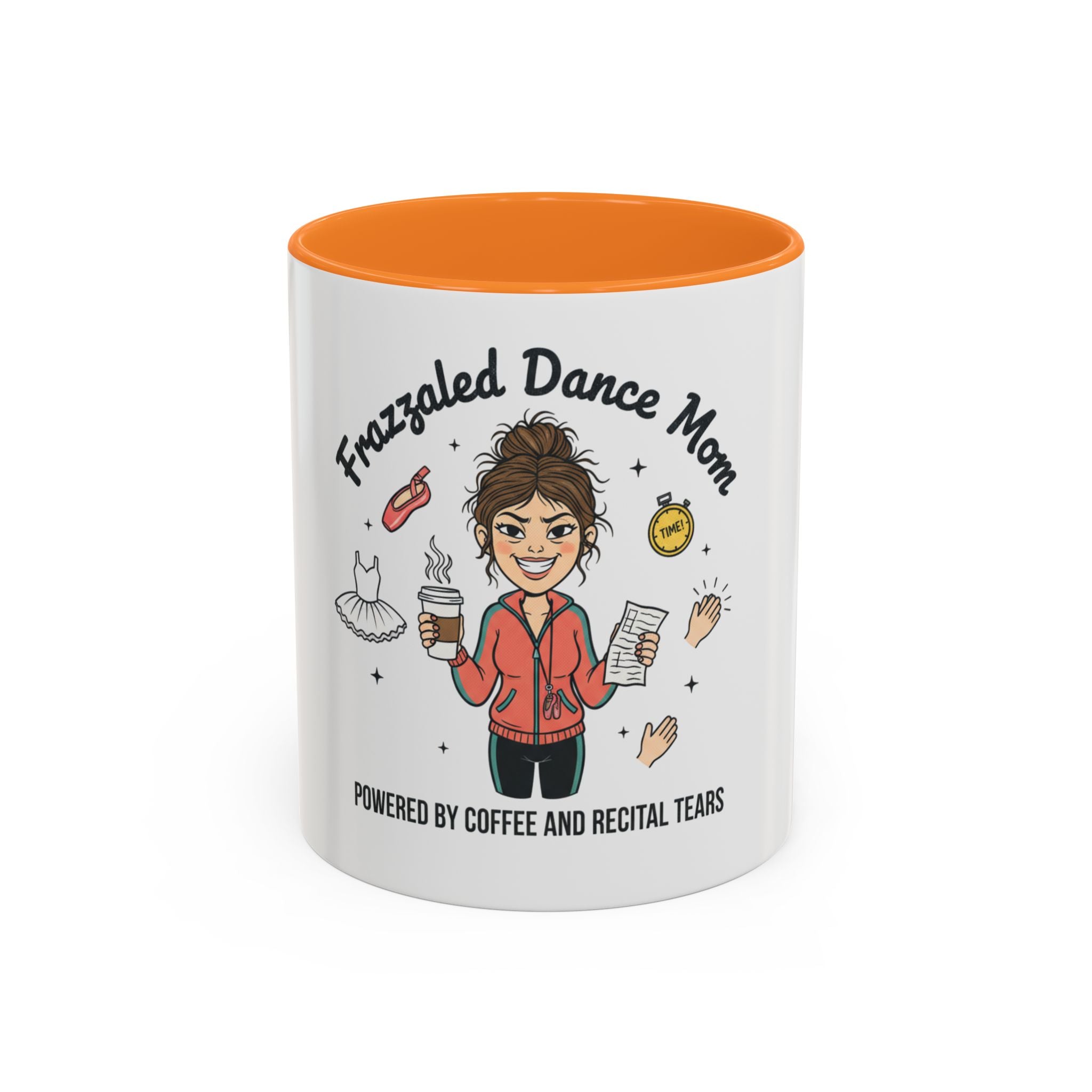 Frazzled Dance Mom Mug — "Powered by Coffee and Recital Tears" (11oz/15oz)