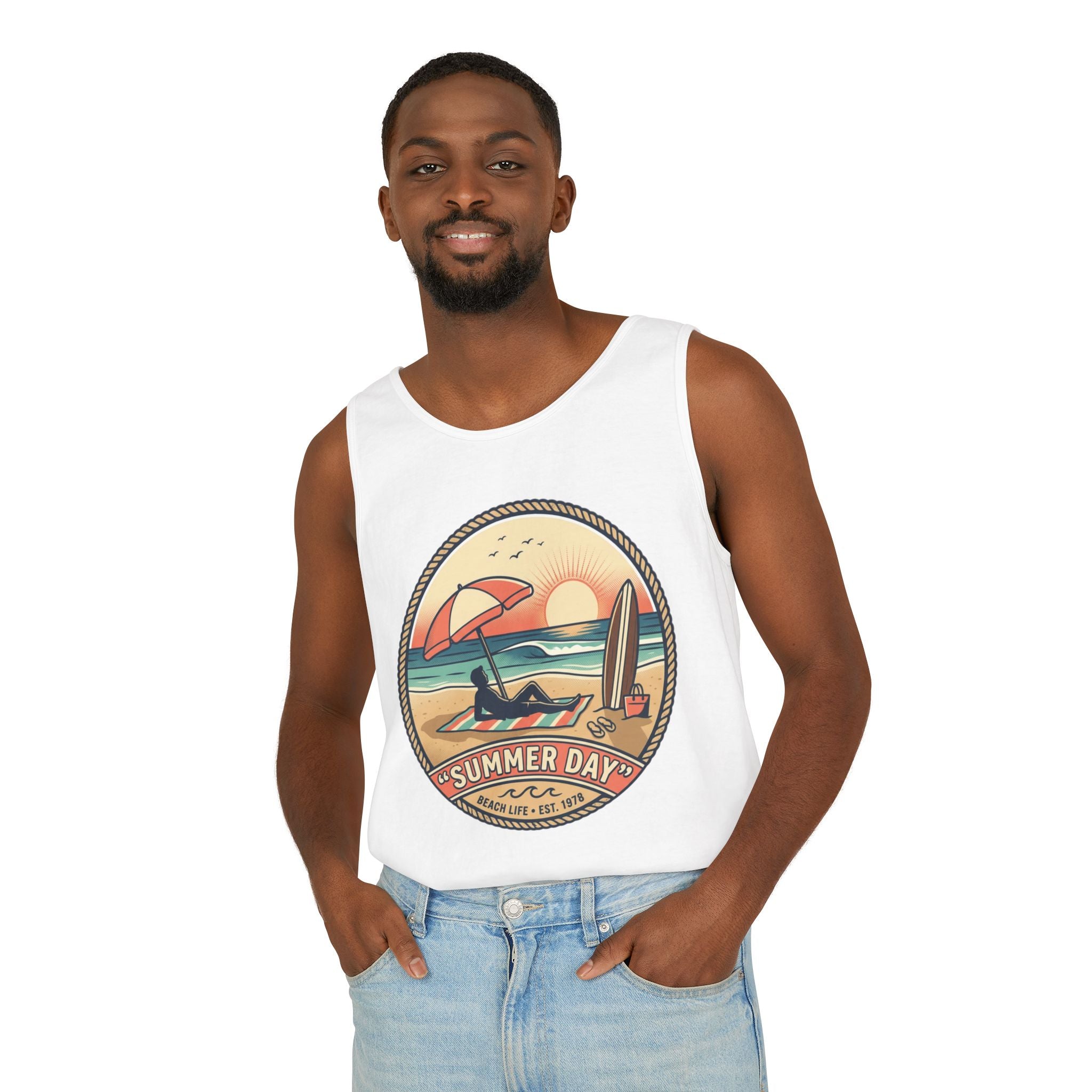 Summer Day Beach Tank Top — Retro Surf Paradise Design
