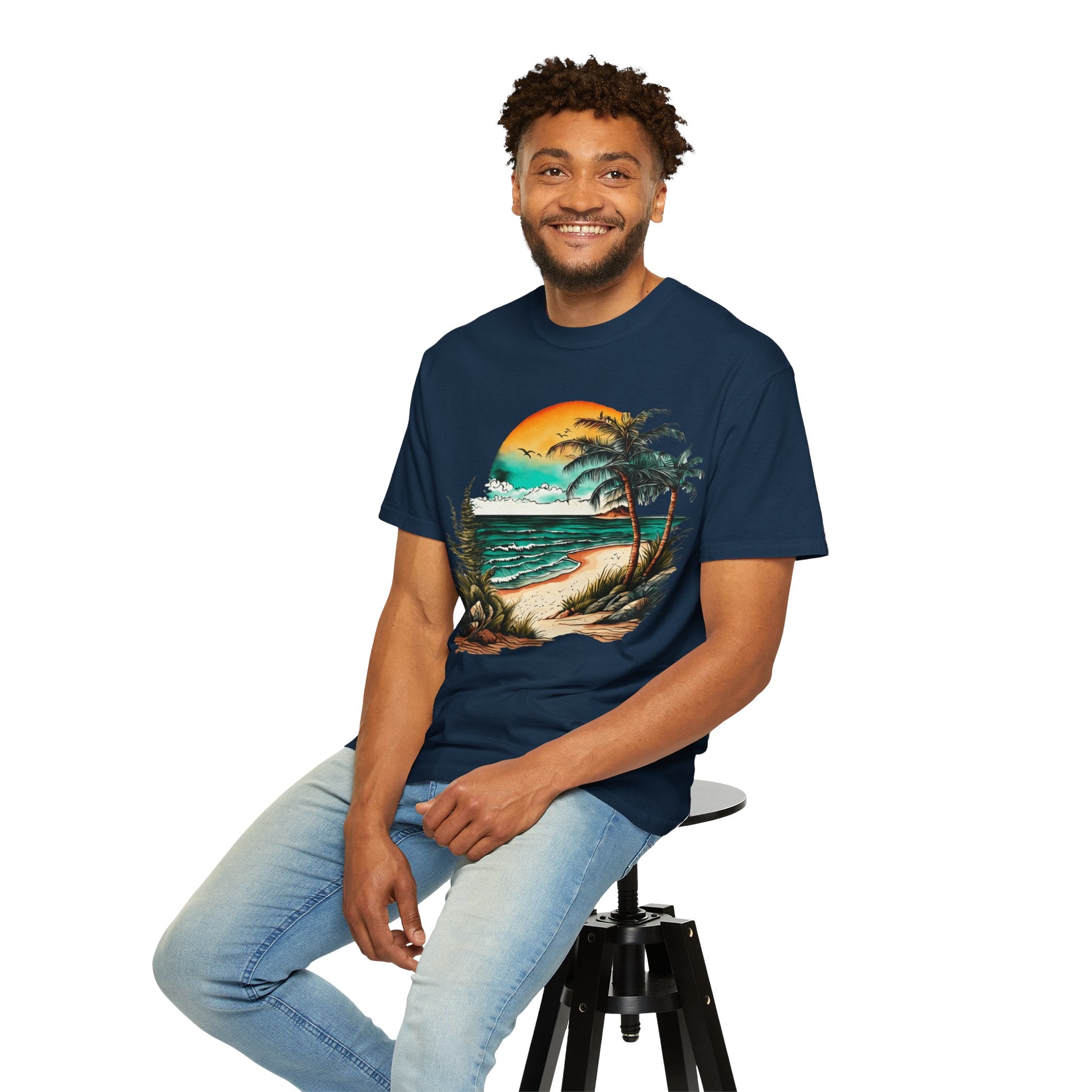 Beach Sunset T-Shirt — Vintage Tropical Palm Surf Graphic