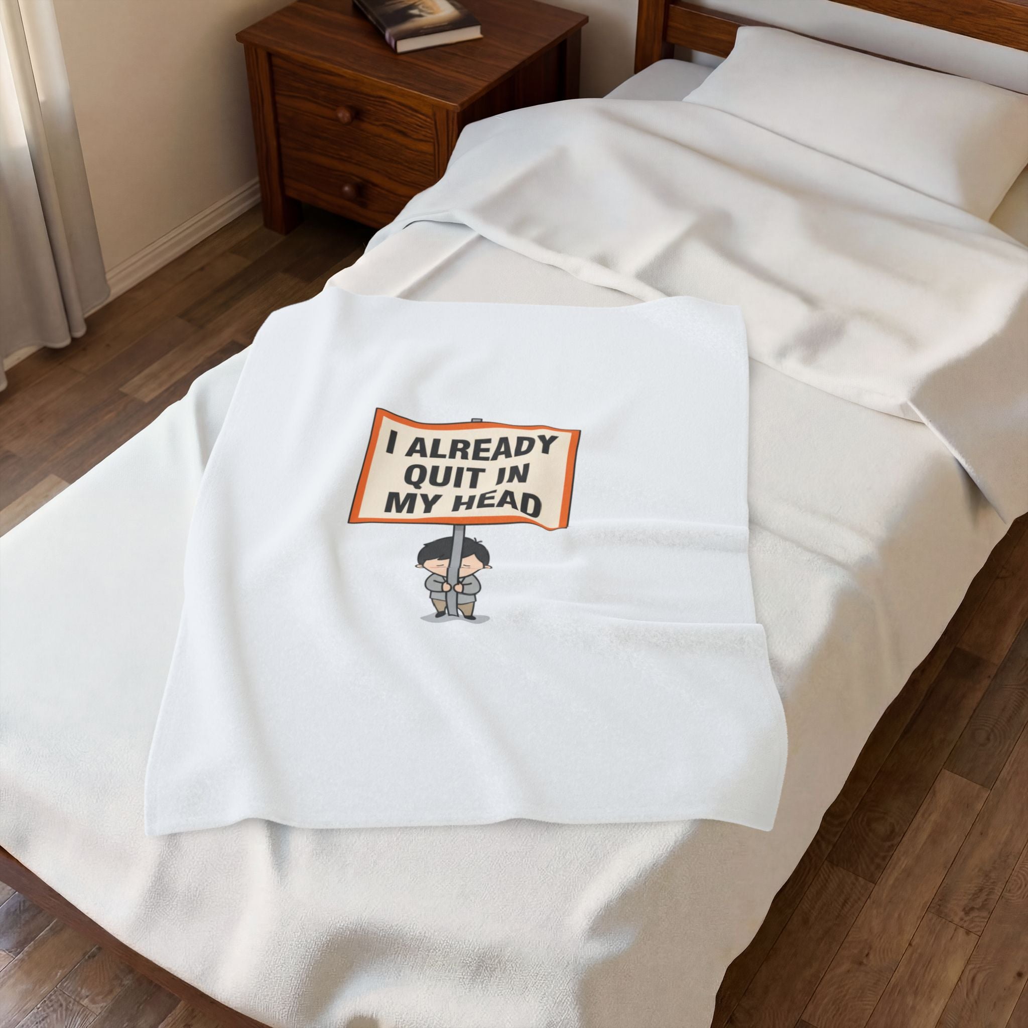 Tiny character holding sign blanket | Velveteen Plush Blanket, protest sign meme