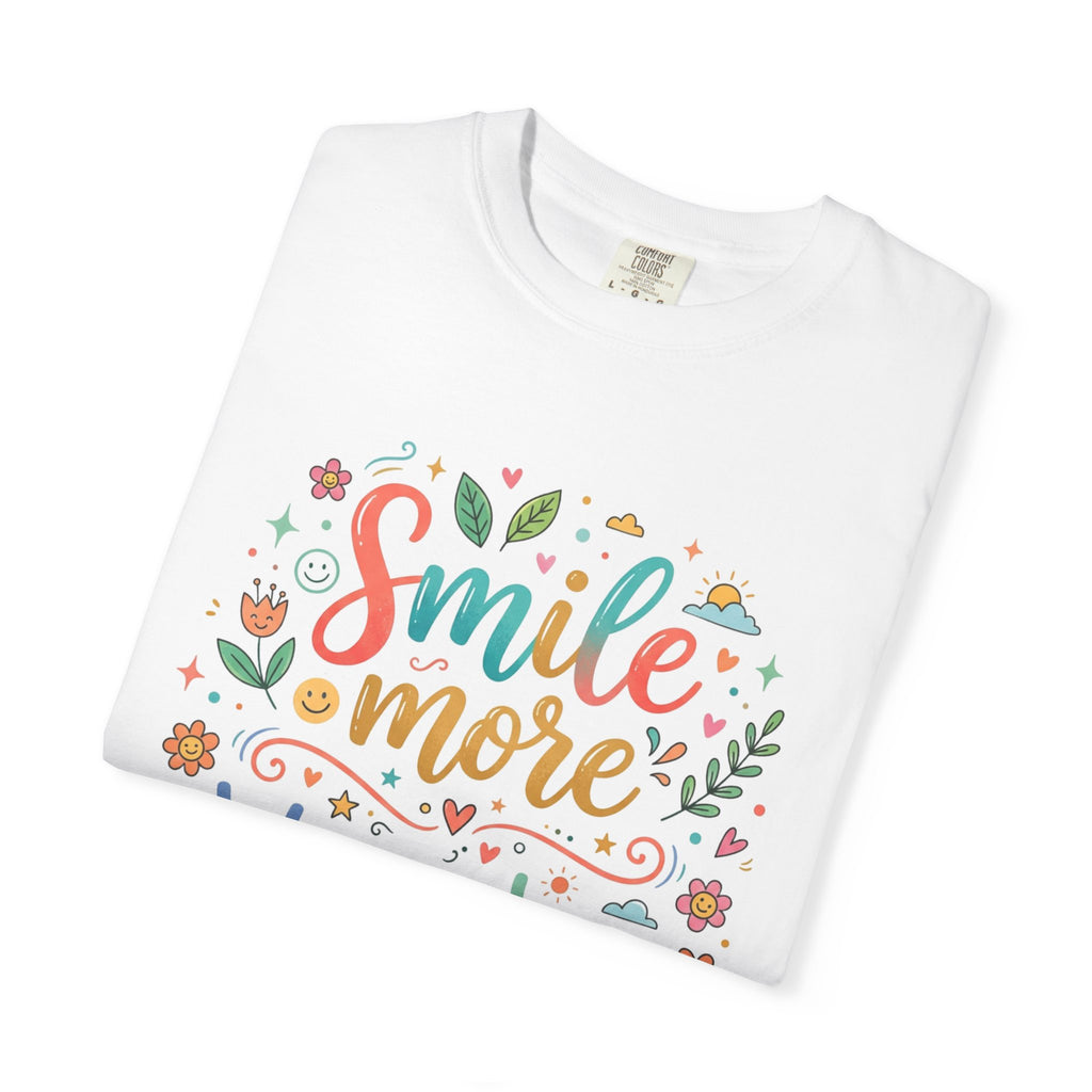 Smile More Worry Less T-Shirt — Floral Positive Message Tee