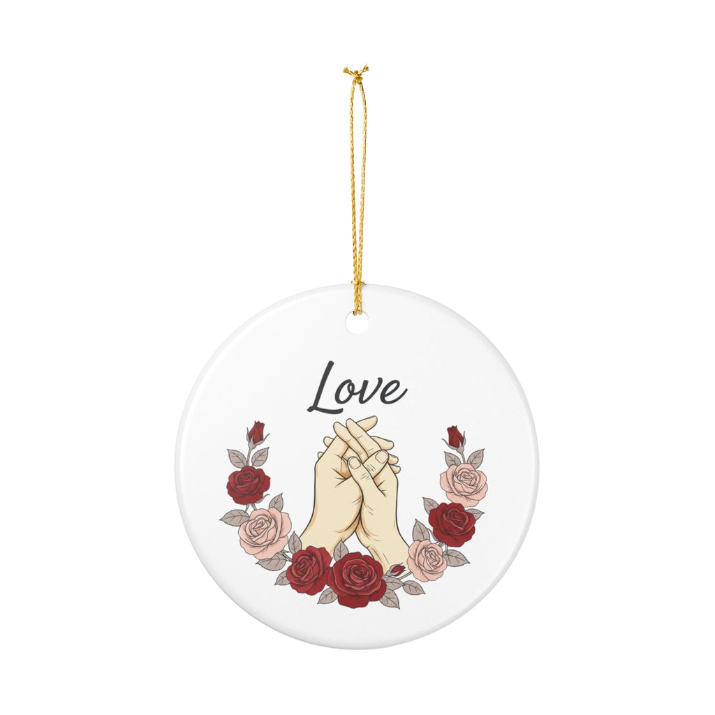Loving Hands Roses Ceramic Ornament – 'Love' Script Decoration