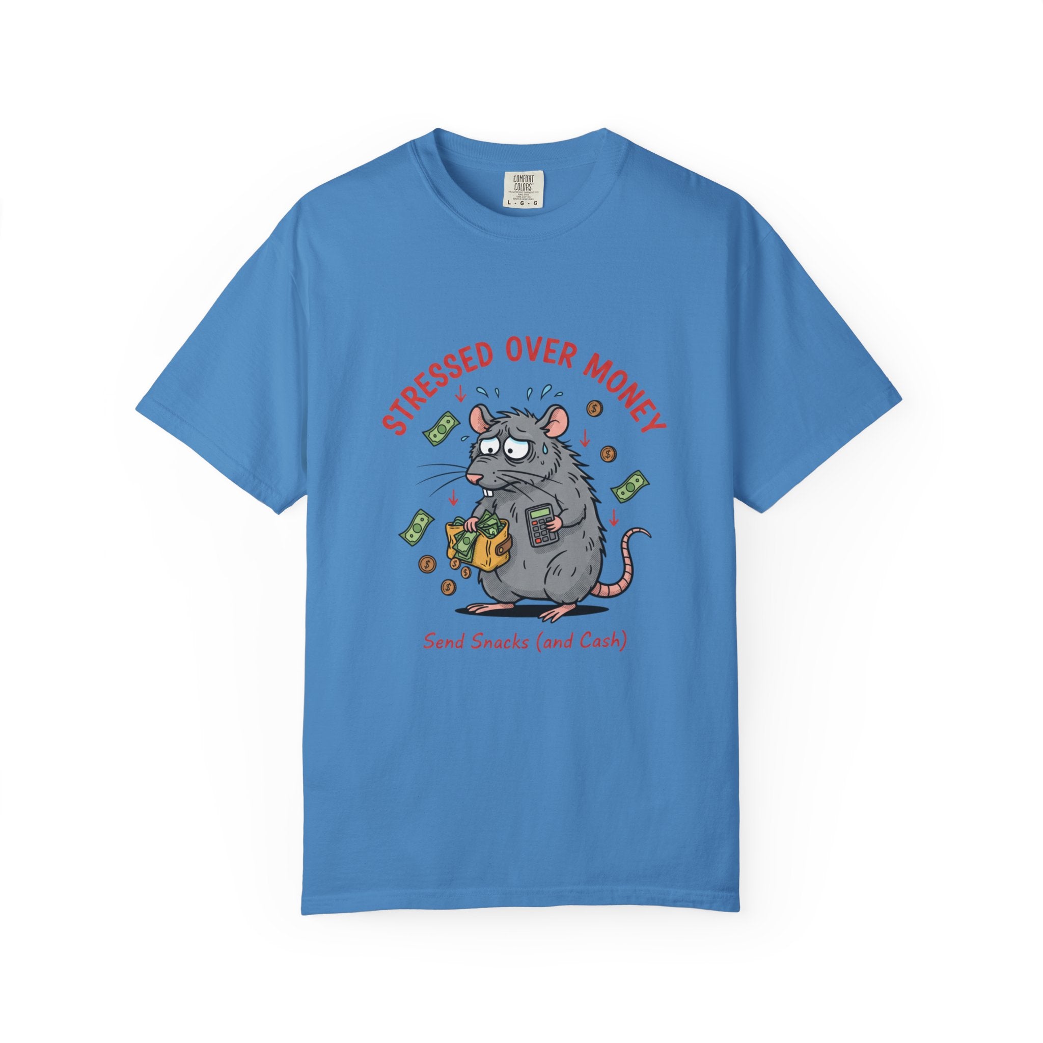 Stressed Over Money T-Shirt — Cute Snack-Loving Rat Graphic Tee