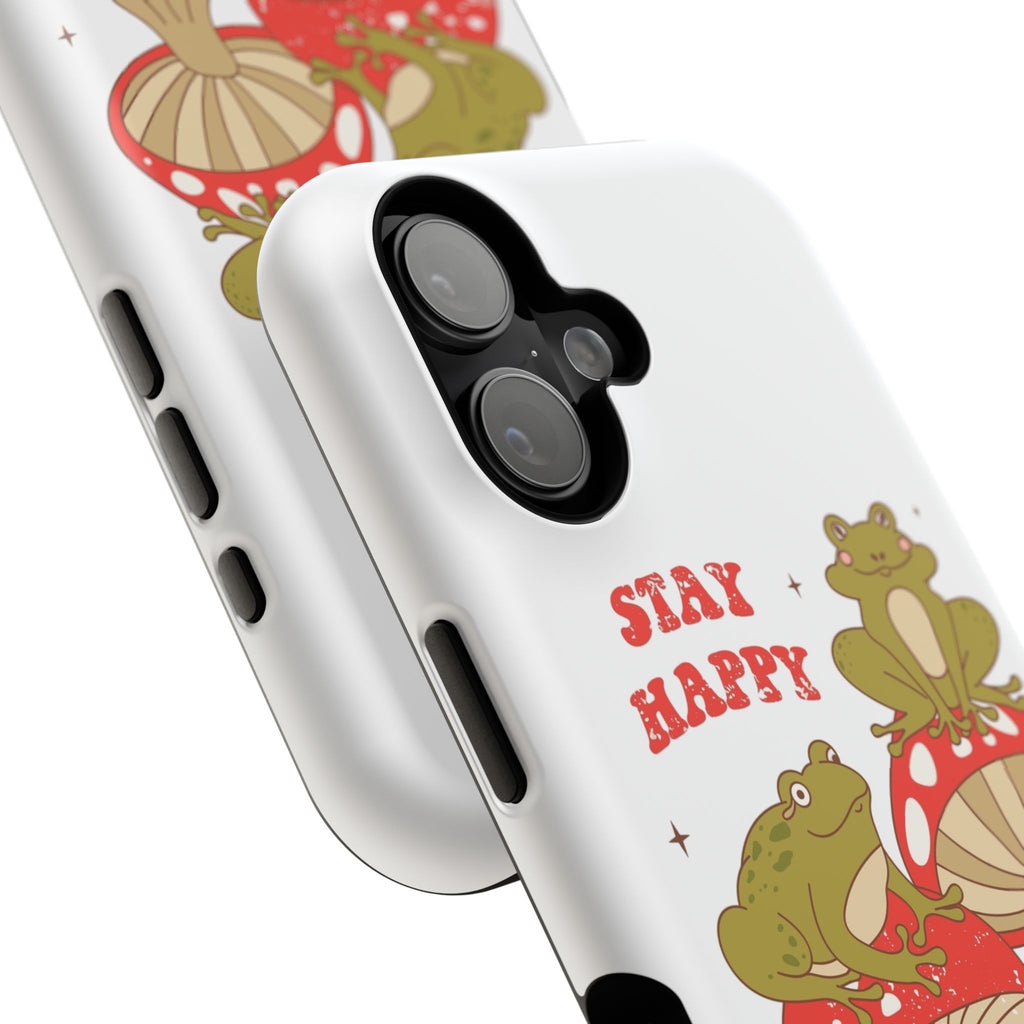 iPhone 17 Phone Case 'Stay Happy' Frogs on Mushrooms Impact-Resistant Case