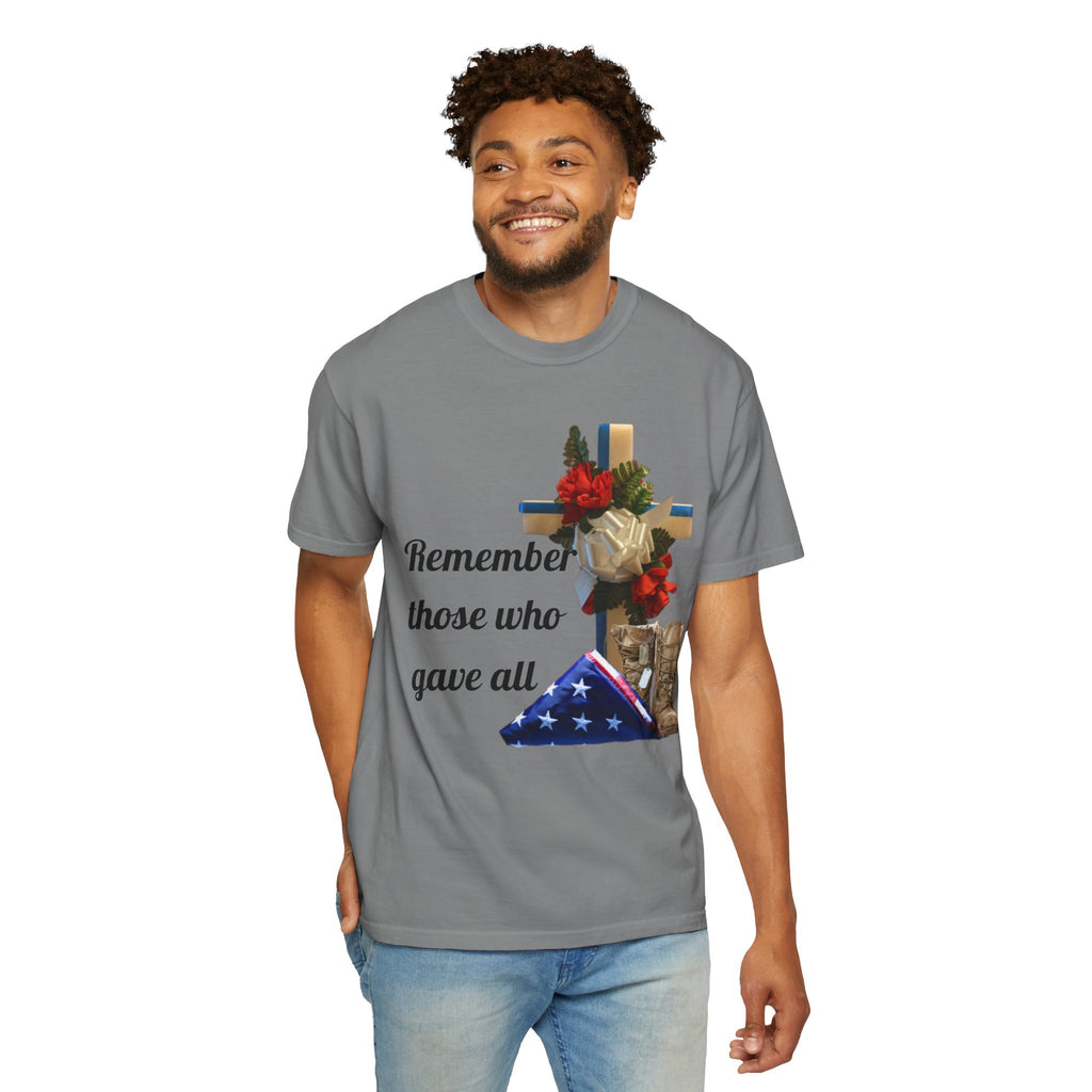 Veteran Tribute T-Shirt — Folded Flag, Cross & Combat Boots
