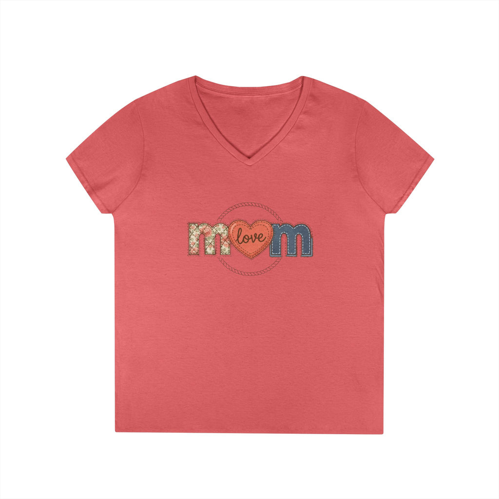 Mom Faux Love V-Neck T-Shirt —Faux Floral Heart "Love" Mother's Day Tee