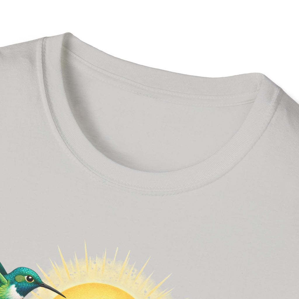 Floral Sunrise T-Shirt — Hummingbirds & Roses Graphic Tee