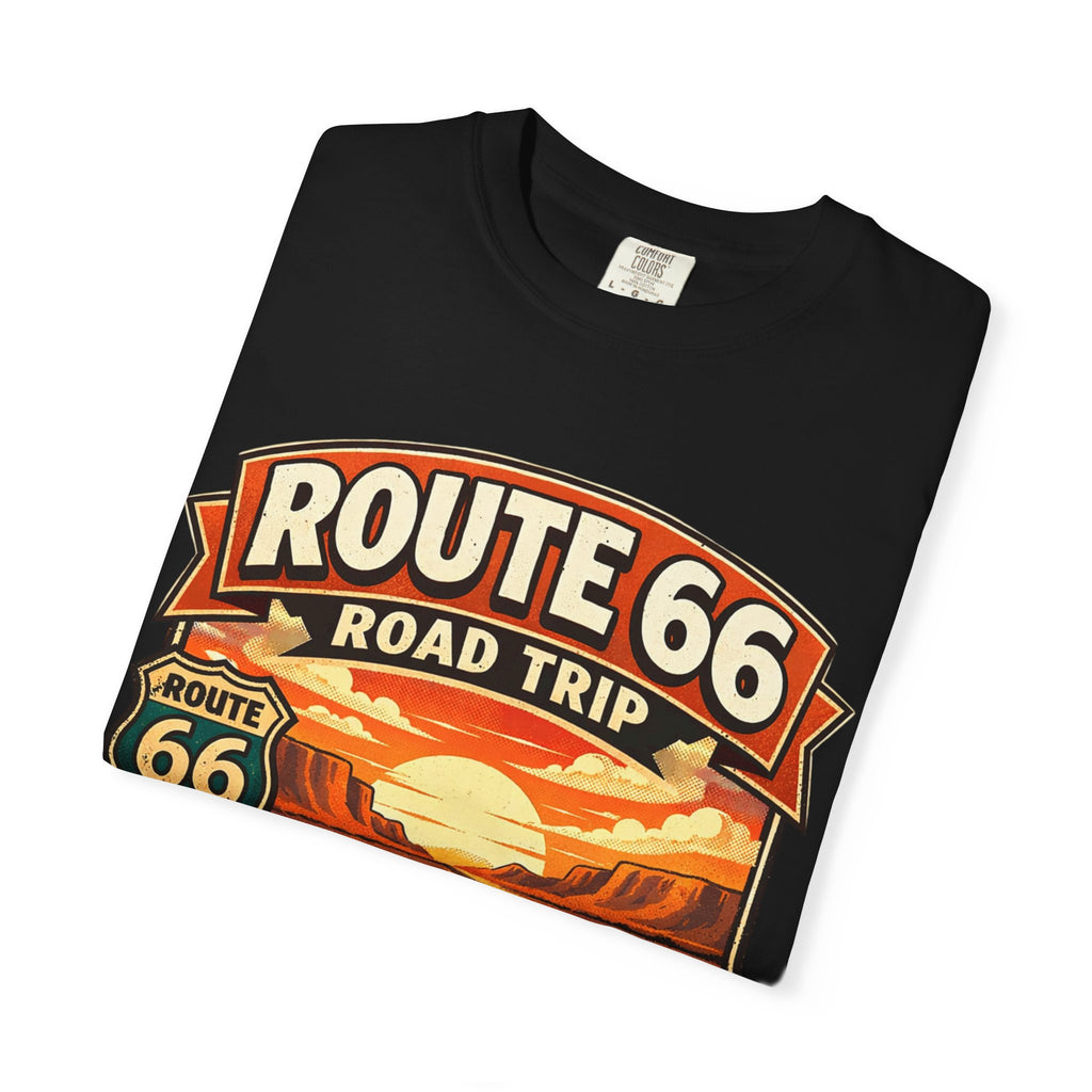 Route 66 Road Trip T-Shirt — Vintage Sunset Classic Car Tee