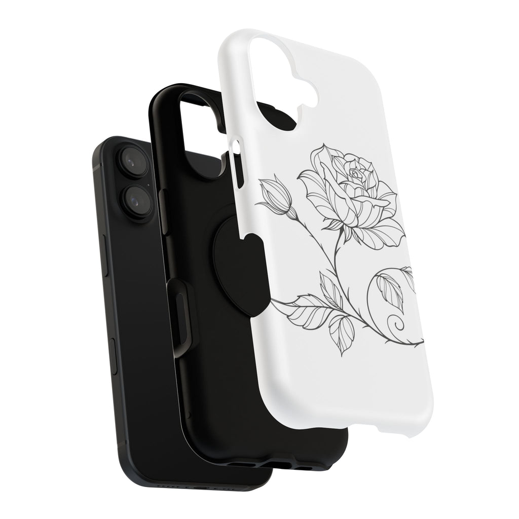 iPhone 17 Floral Outline Impact-Resistant Phone Case — Elegant Black Line Rose Design