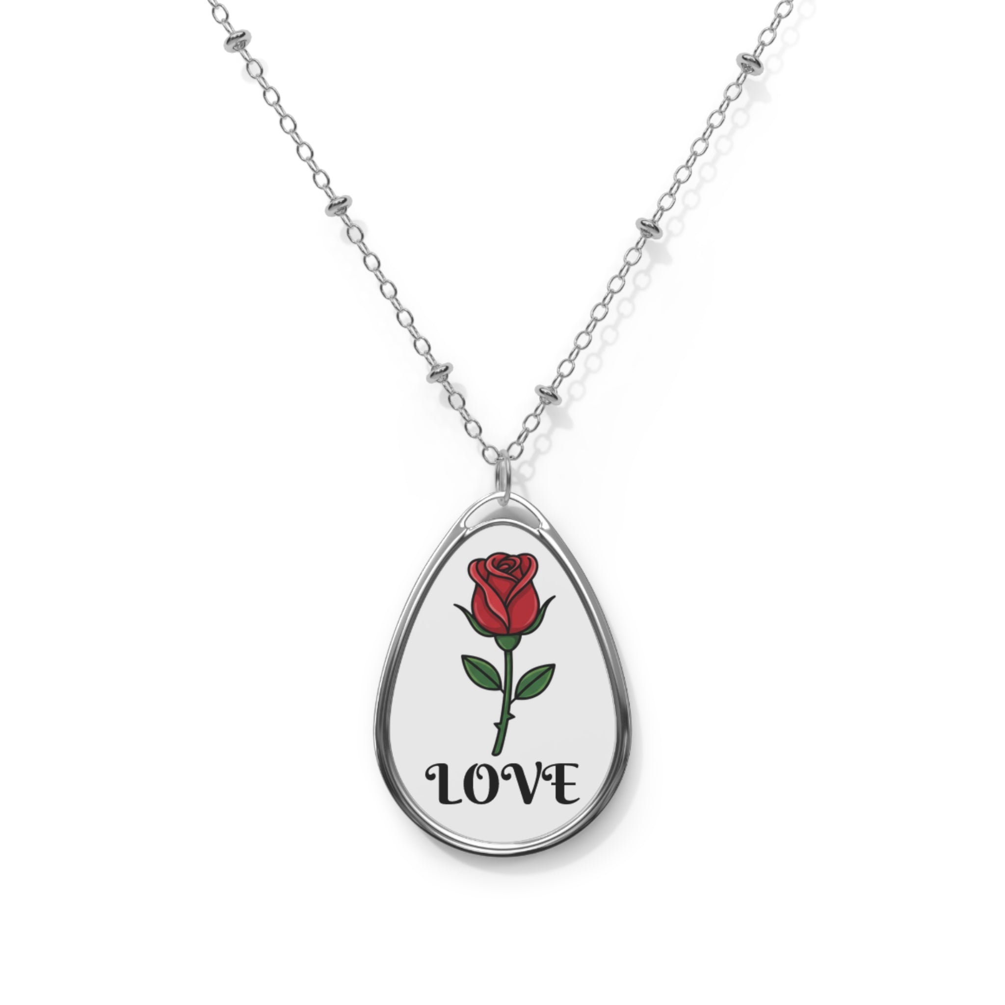 Rose Teardrop Pendant Necklace — Oval Rose Pendant Jewelry