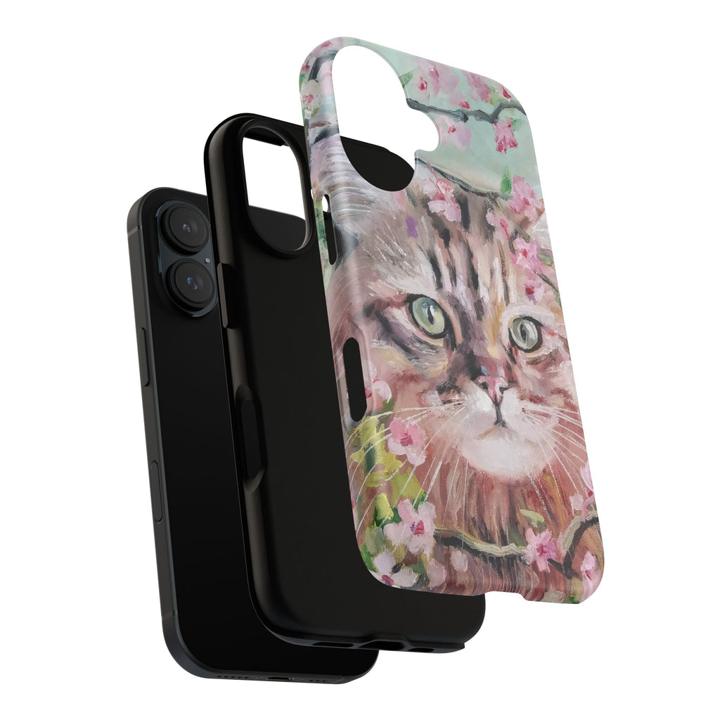 iPhone 16 Floral Cat Tough Phone Case — Protective Botanical Cat Design