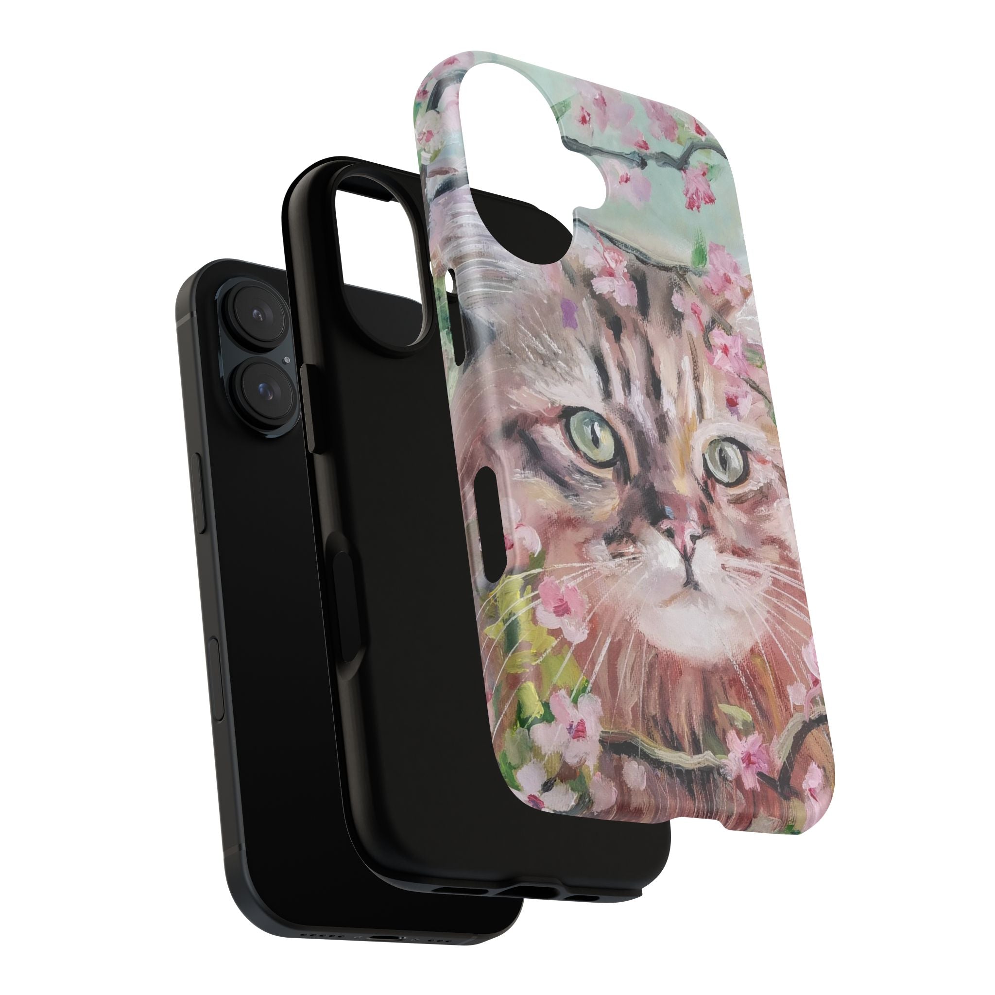 iPhone 16 Floral Cat Tough Phone Case — Protective Botanical Cat Design