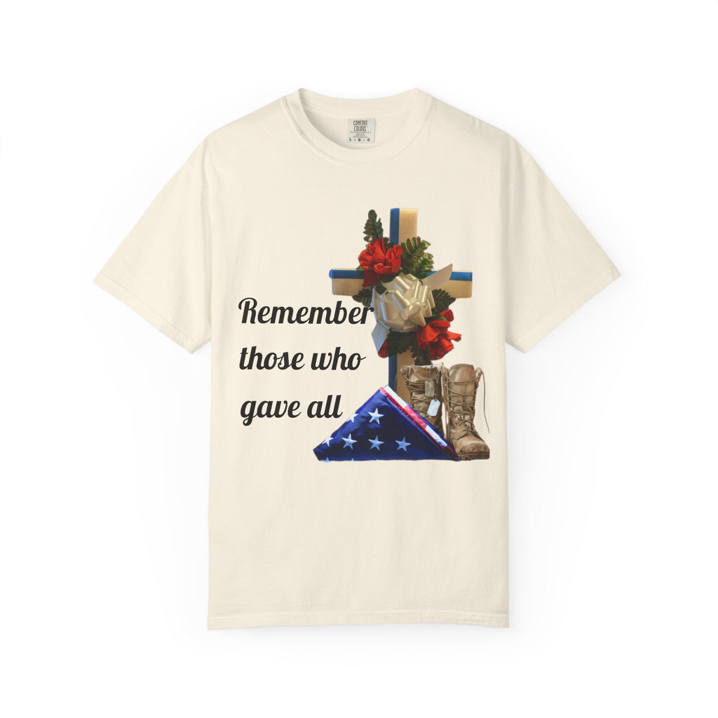 Veteran Tribute T-Shirt — Folded Flag, Cross & Combat Boots