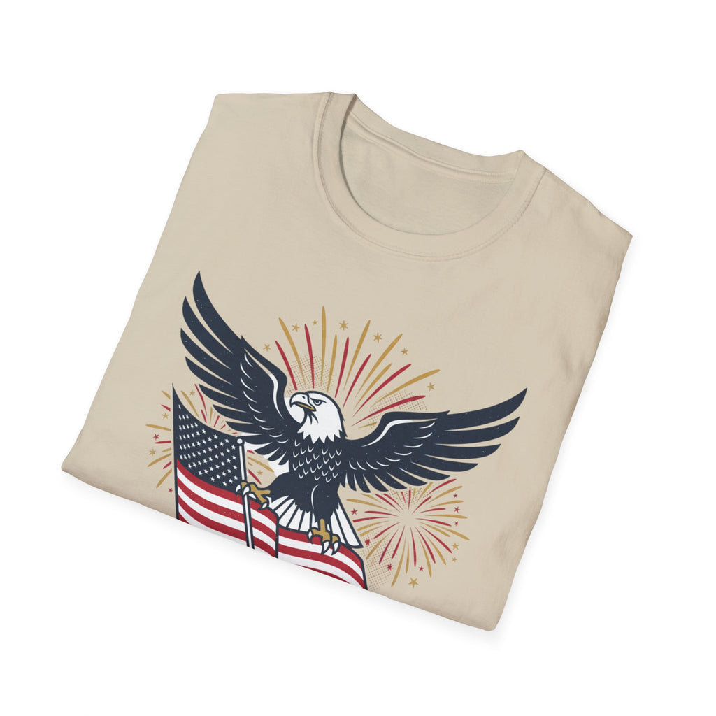 Patriotic Eagle T-Shirt — American Flag & Fireworks Graphic