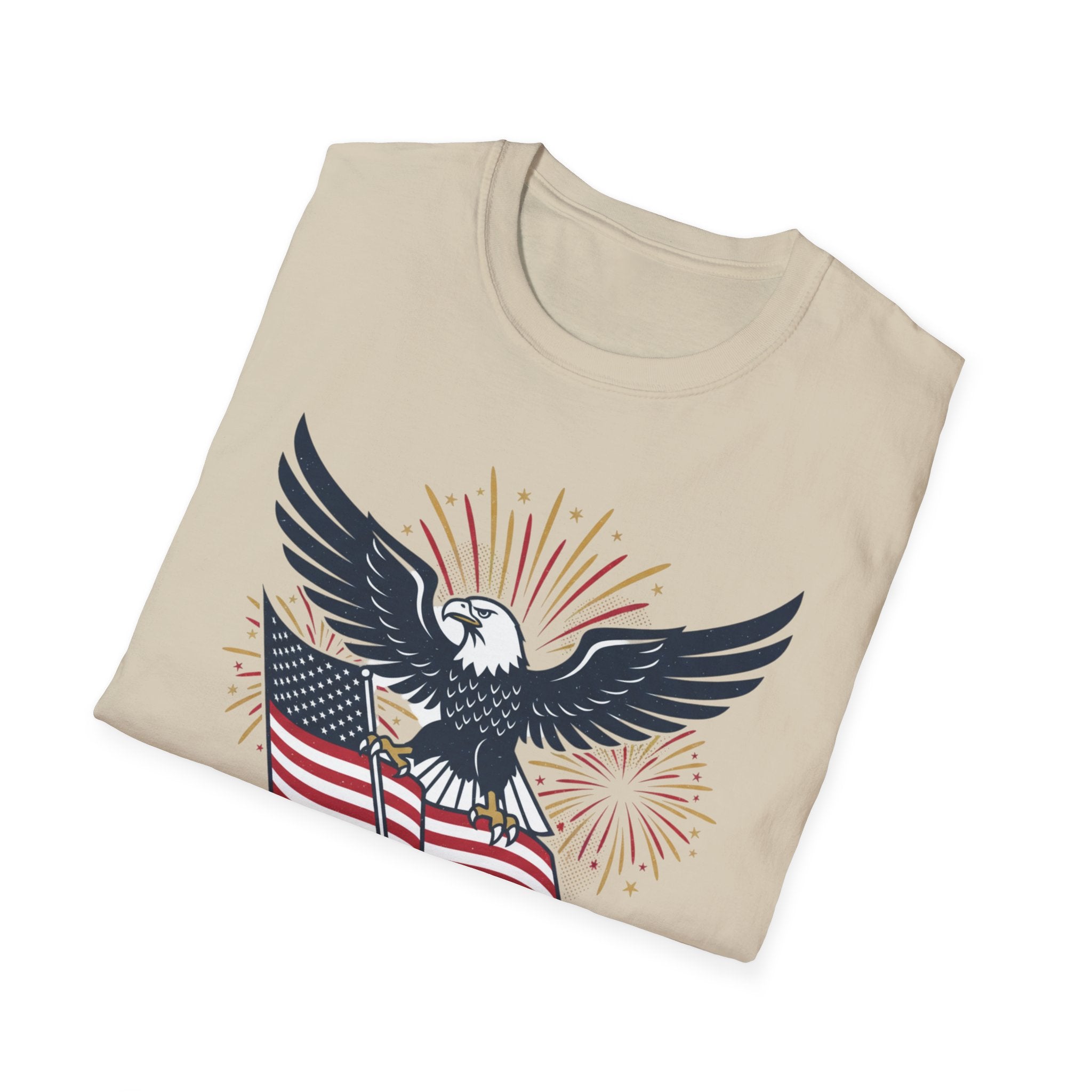 Patriotic Eagle T-Shirt — American Flag & Fireworks Graphic