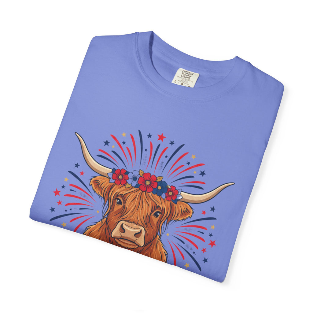 250th Birthday America T-Shirt — Patriotic Longhorn Cow Graphic Tee