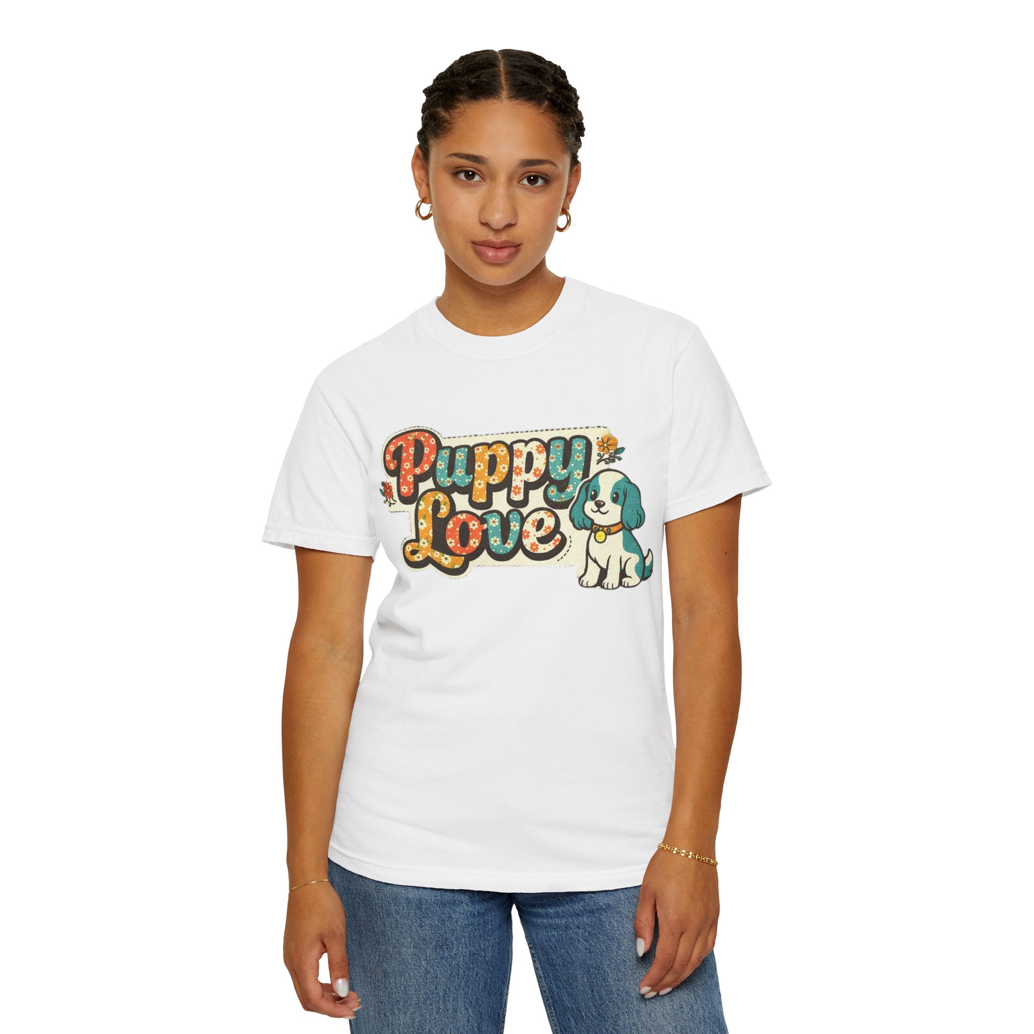 Faux Puppy Love T-Shirt — Retro Faux  Floral Dog Graphic Tee