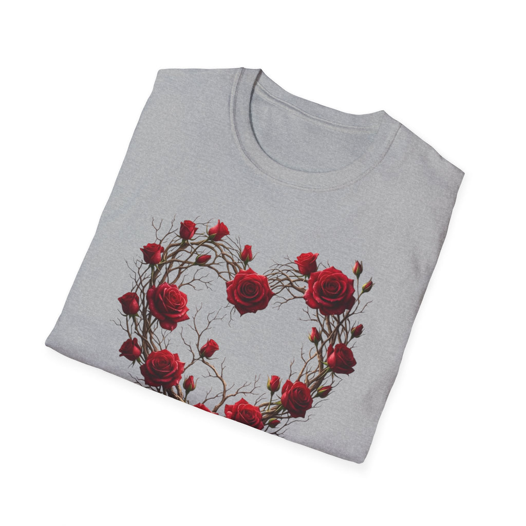Rose Vine Heart T-Shirt — Heart of Vines with Red Roses