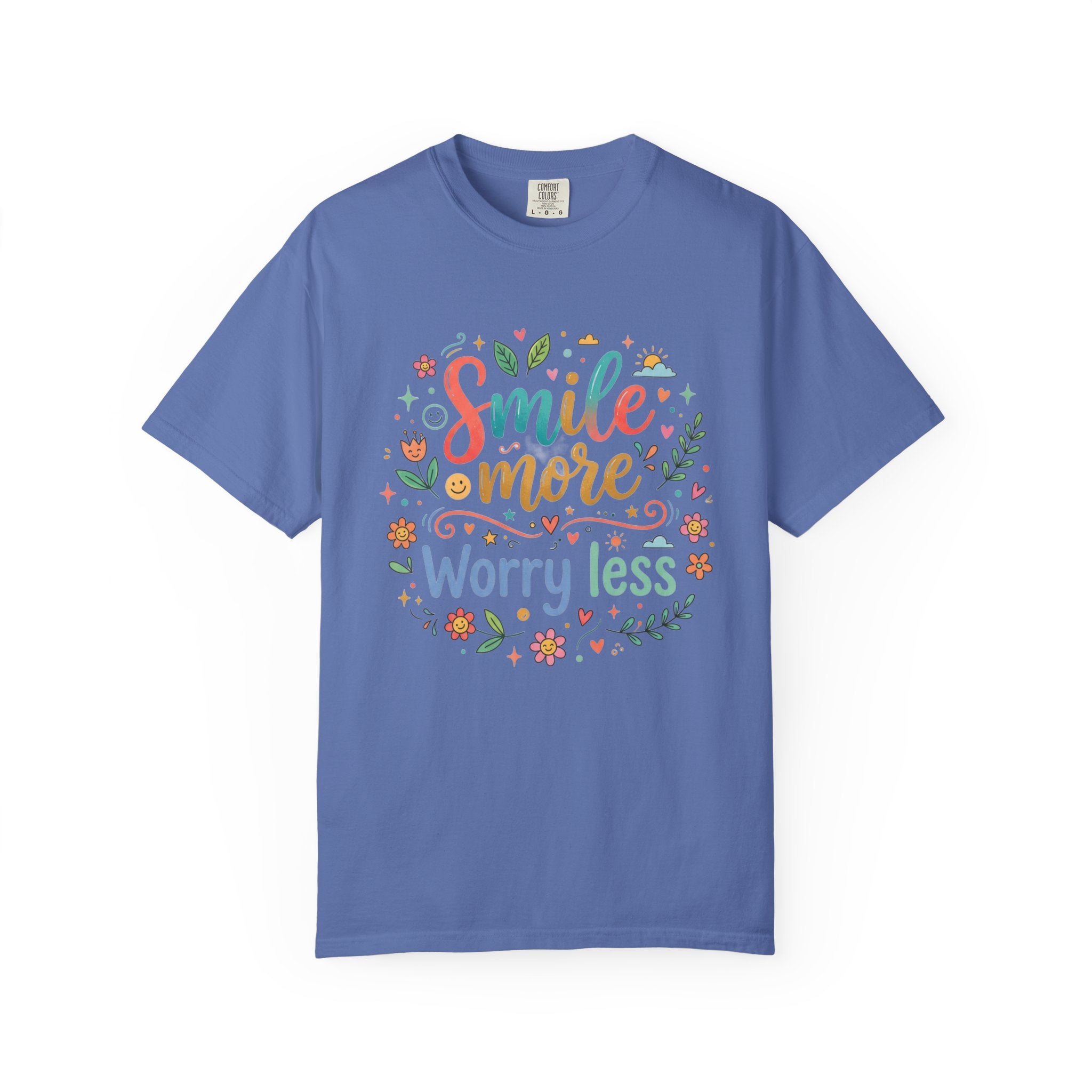 Smile More Worry Less T-Shirt — Floral Positive Message Tee