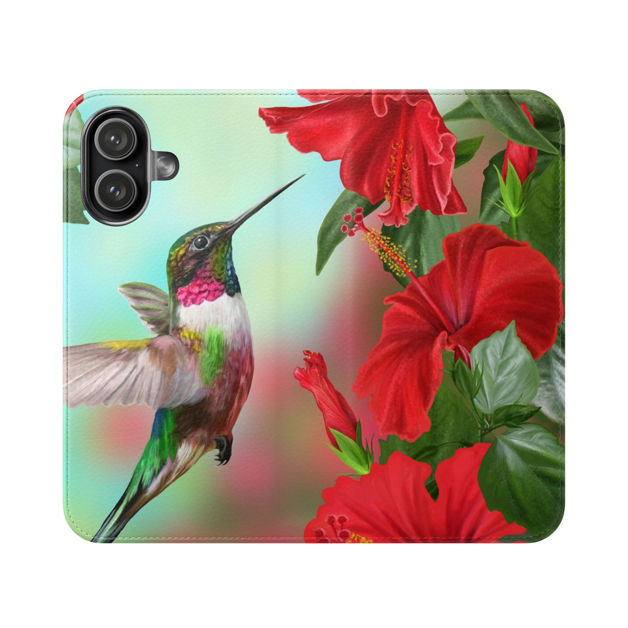 iPhone 17 Hummingbird & Red Hibiscus Flip Phone Case