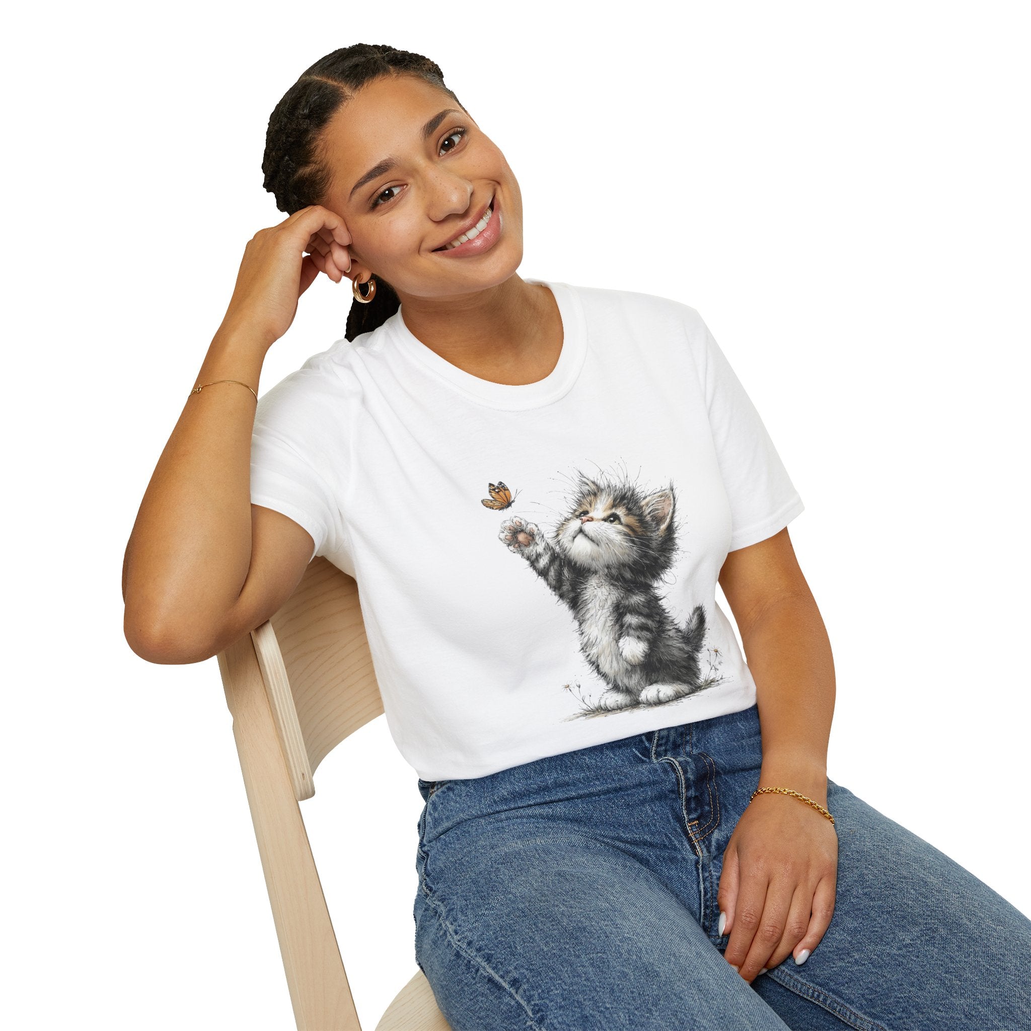Cute Kitten & Butterfly T-Shirt — Adorable Cat Graphic Tee for Cat Lovers