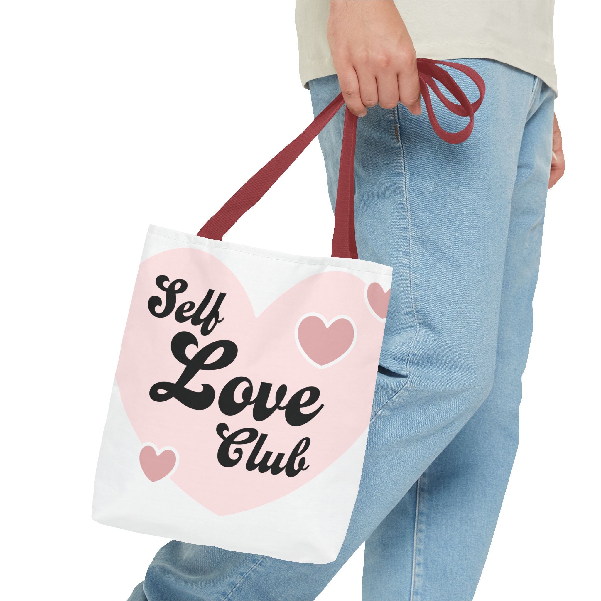 Self Love Club Tote Bag — Pink Heart Feminine Canvas Shoulder Bag