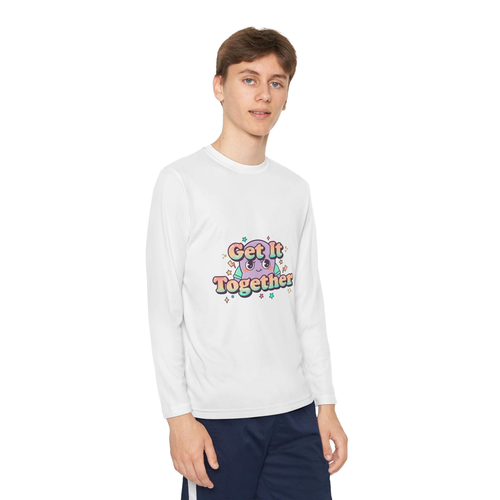 Get It Together Youth Long Sleeve Tee — Colorful Retro Motivation Shirt
